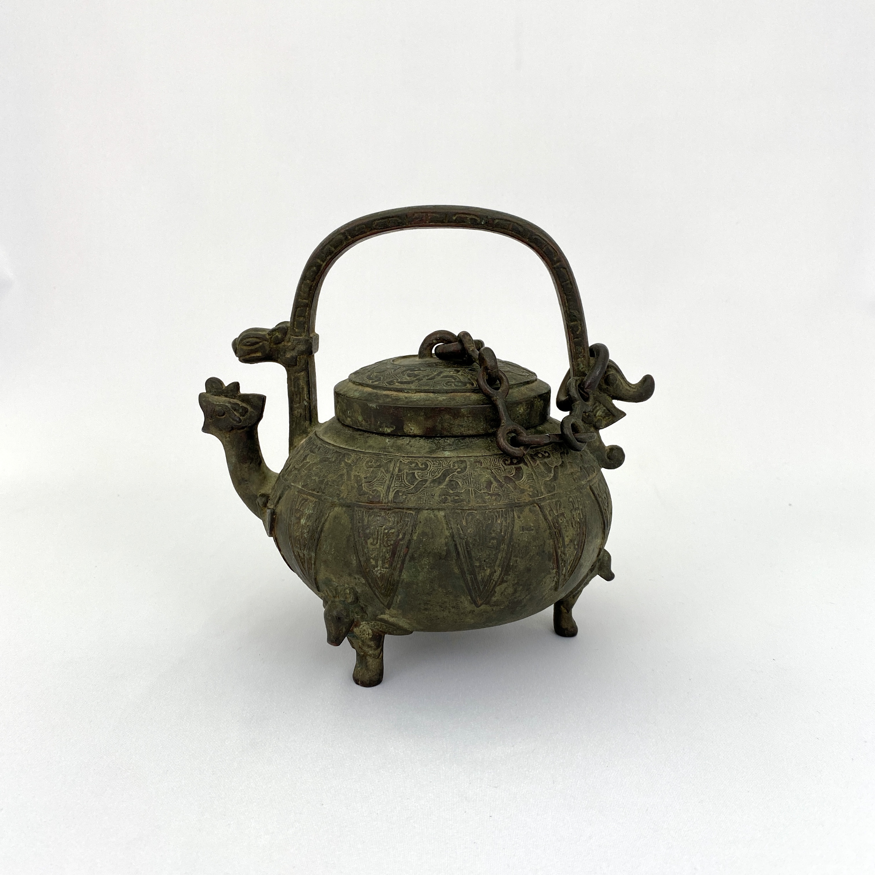 10177	明或早期 銅 饕餮紋 鳳口 提梁蓋壺