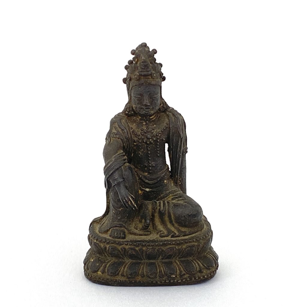 【爆買い新作】明代　古銅製　漆金　観音　仏像　佛像　高15cm　重さ479g 仏像