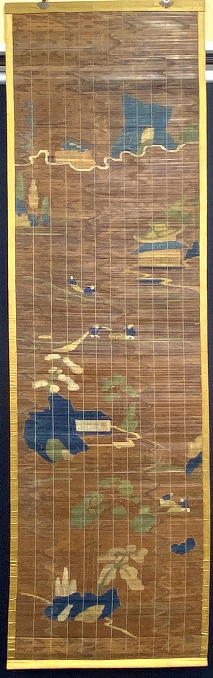 20511	清 竹編刺繡 山水人物紋 掛屏 計４件	168×51cm