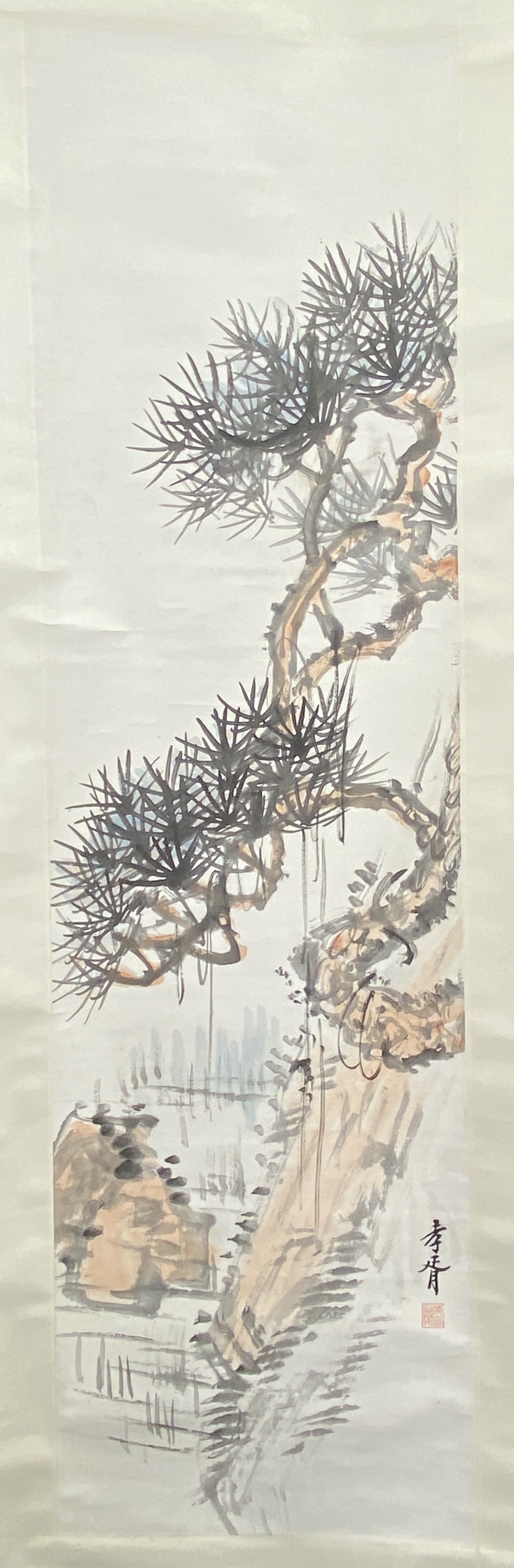 20538	「鄭孝胥」画 松石図 軸	139×39cm
