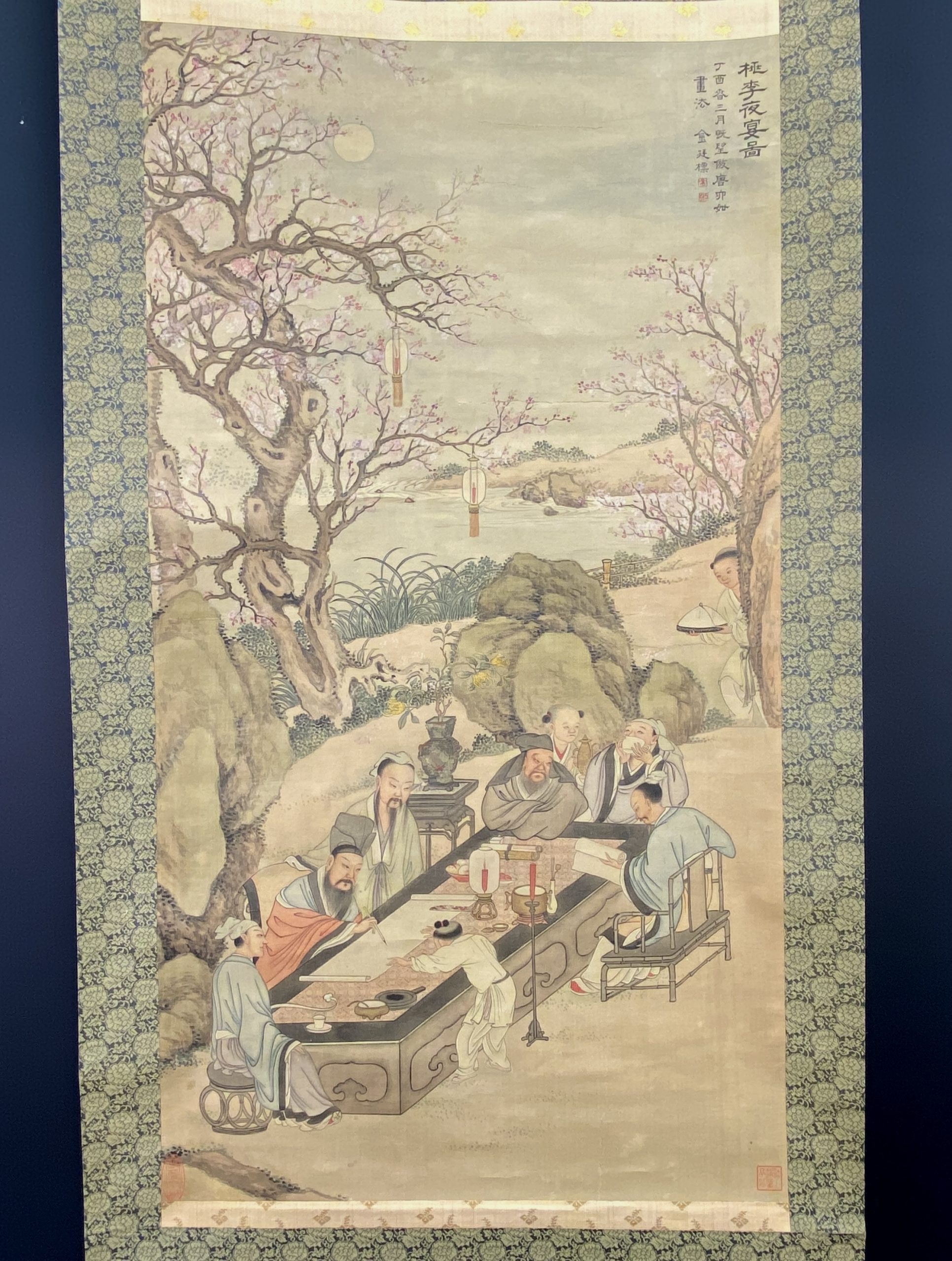 30602	「金廷標」画 夜宴図 軸	99.5×54cm