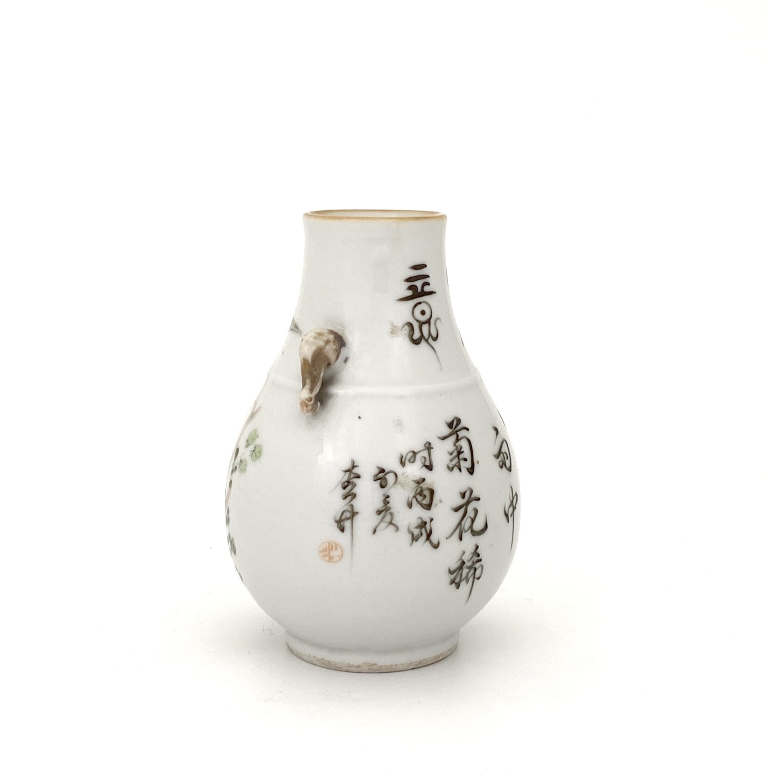 花瓶 中国花瓶 骨董品 古美術 象鼻耳 粉彩 金彩 山水絵 年代品 美術品