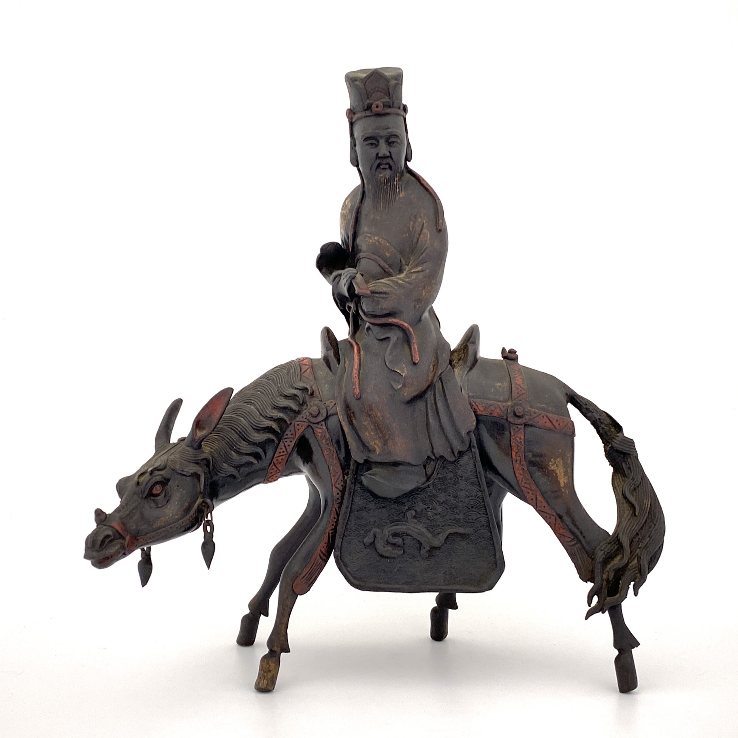 23509	銅漆彩 騎馬人物香爐