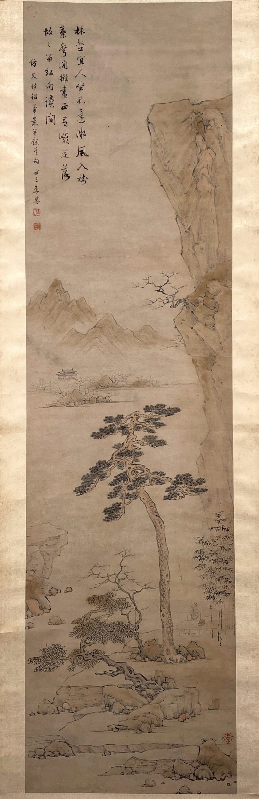 23616	「李永元」画 山水人物図 軸	148.5×39.5㎝