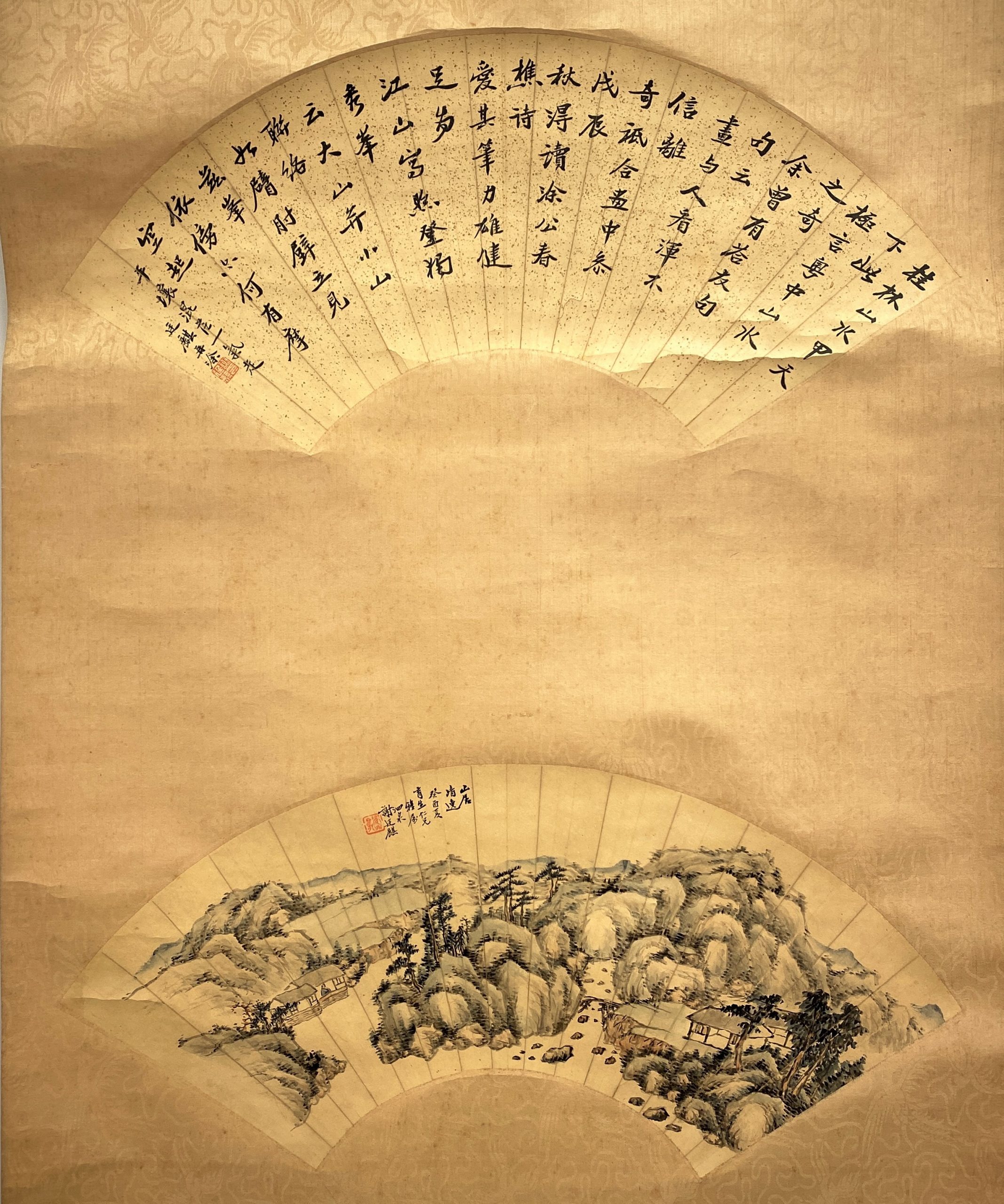 23649	「謝廷麒」画 賛 扇面 軸	22×51.5㎝