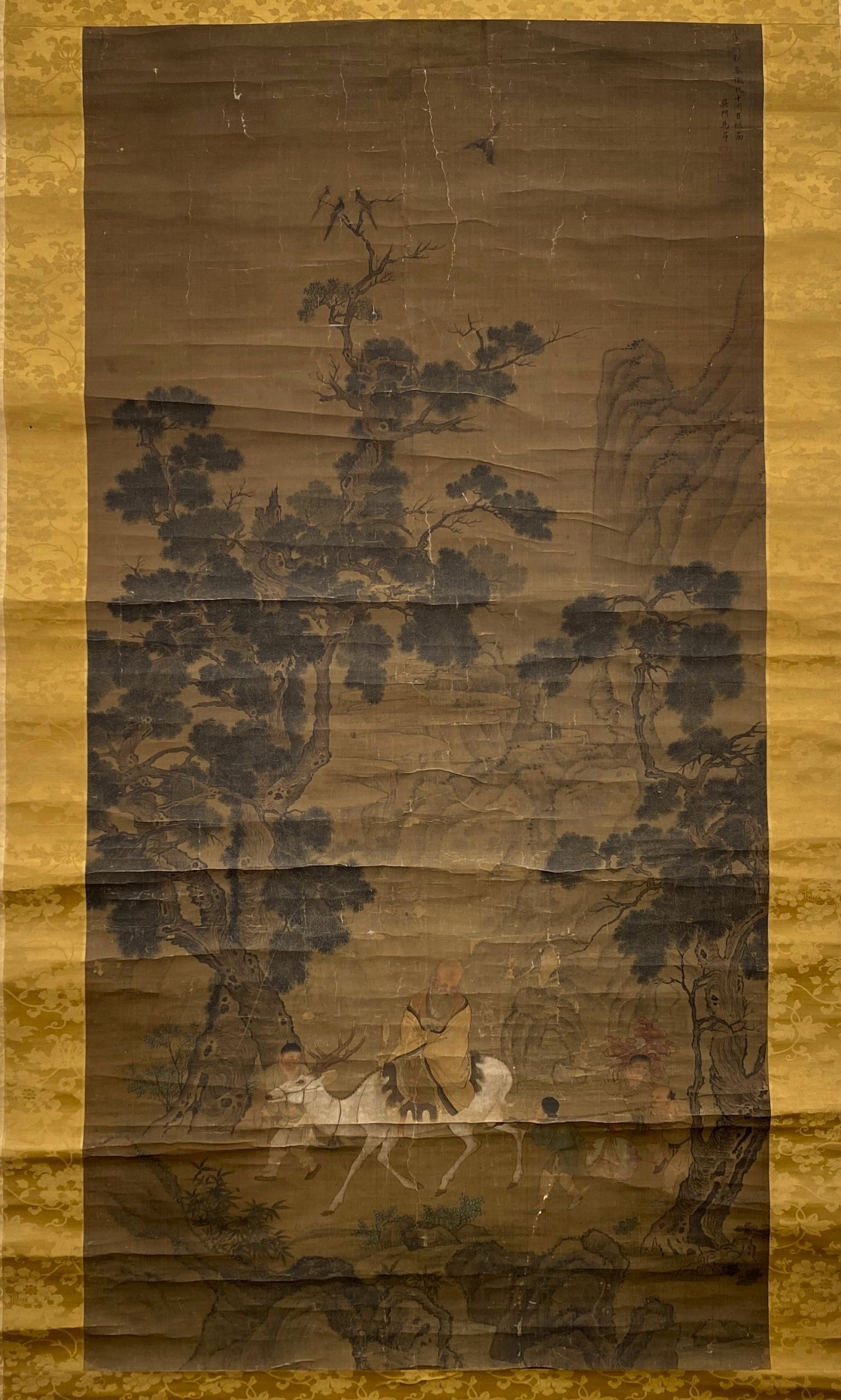 27601	清「馬昴」画 仿仇英百禄図 軸	138×69.5㎝
