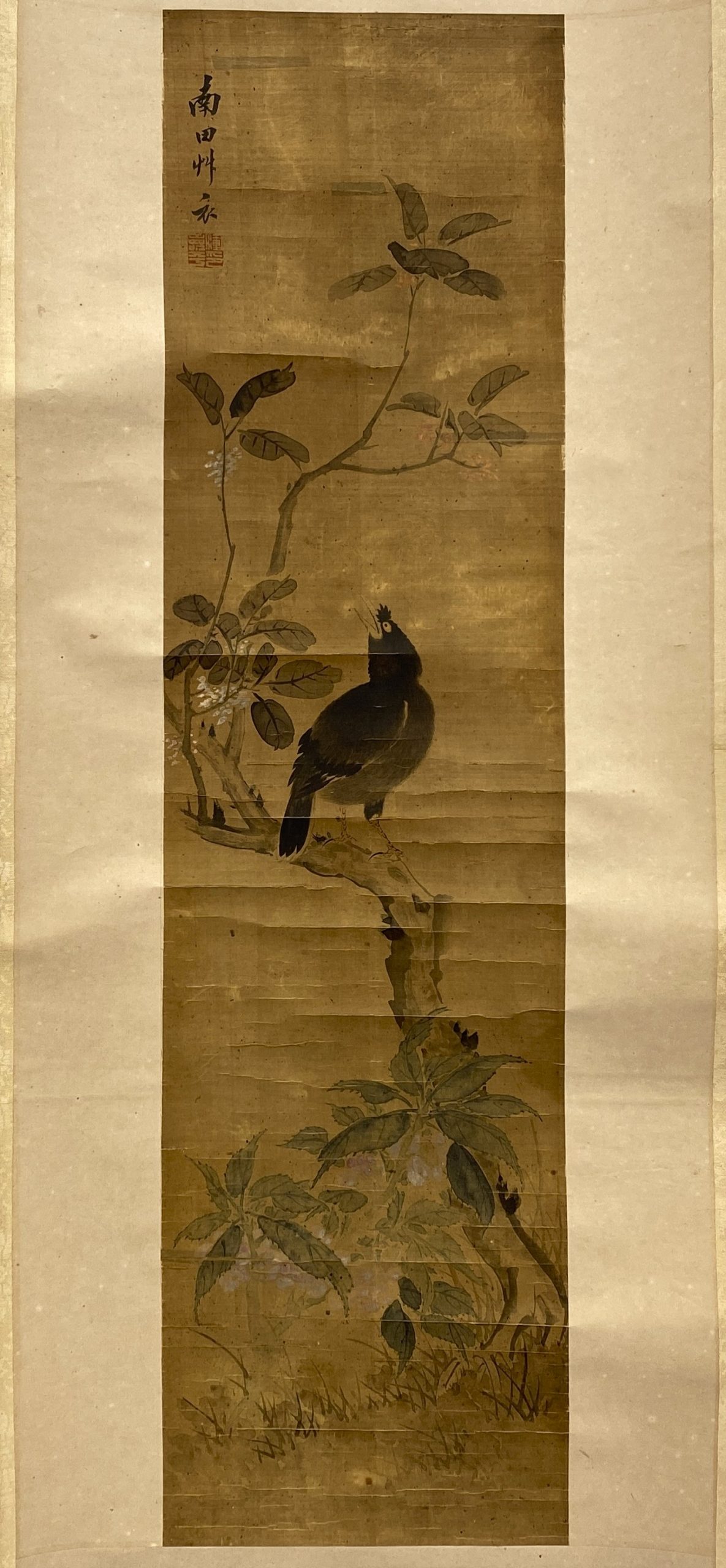 27753	「南田」画 花鳥図 軸	82×21.5㎝