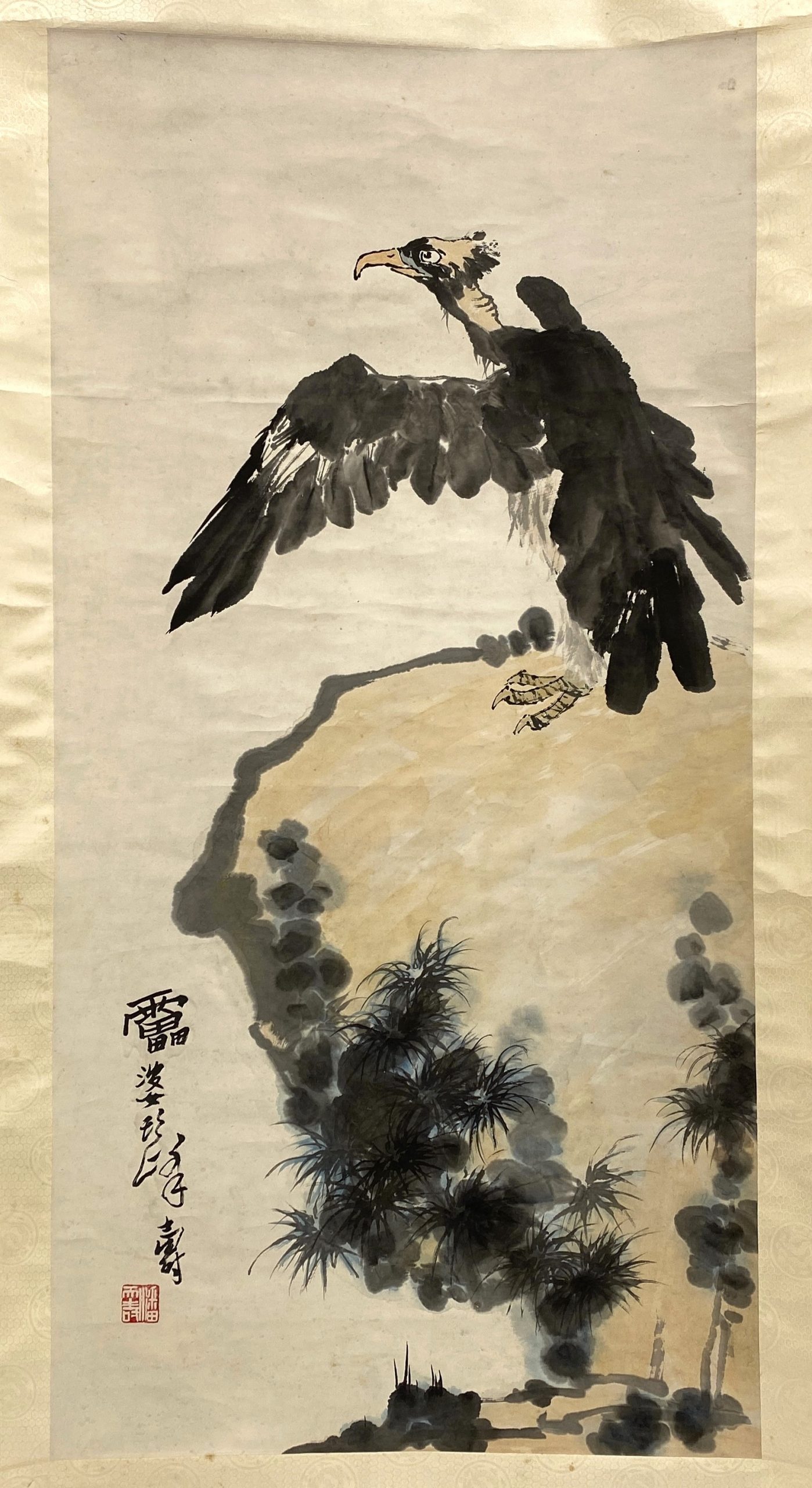 27759	「潘天寿」款 鳥図 軸	133×66㎝