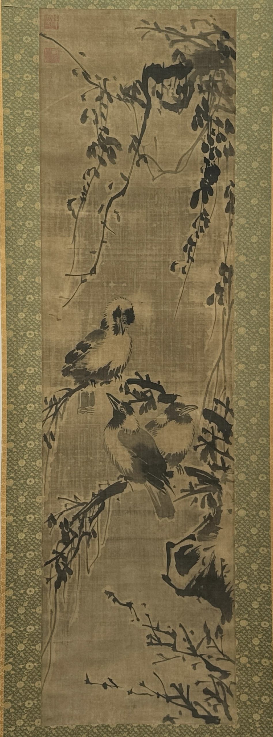 31663	明「林良」款 古画 鳥図 軸	118×32㎝