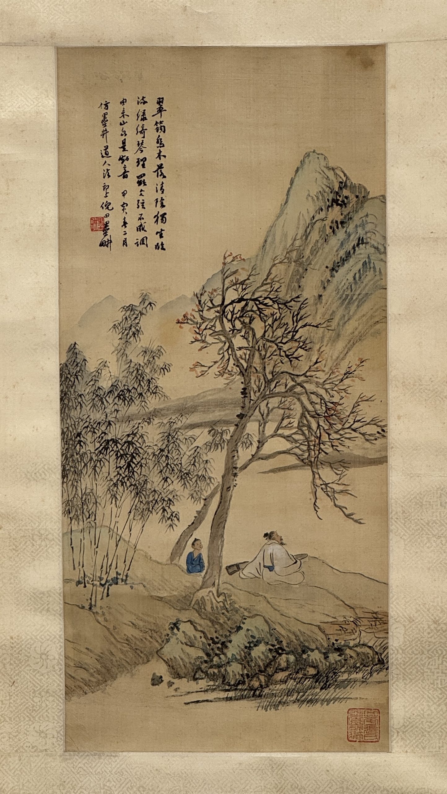 34317	「倪田」画 山水人物図 軸	63×29㎝