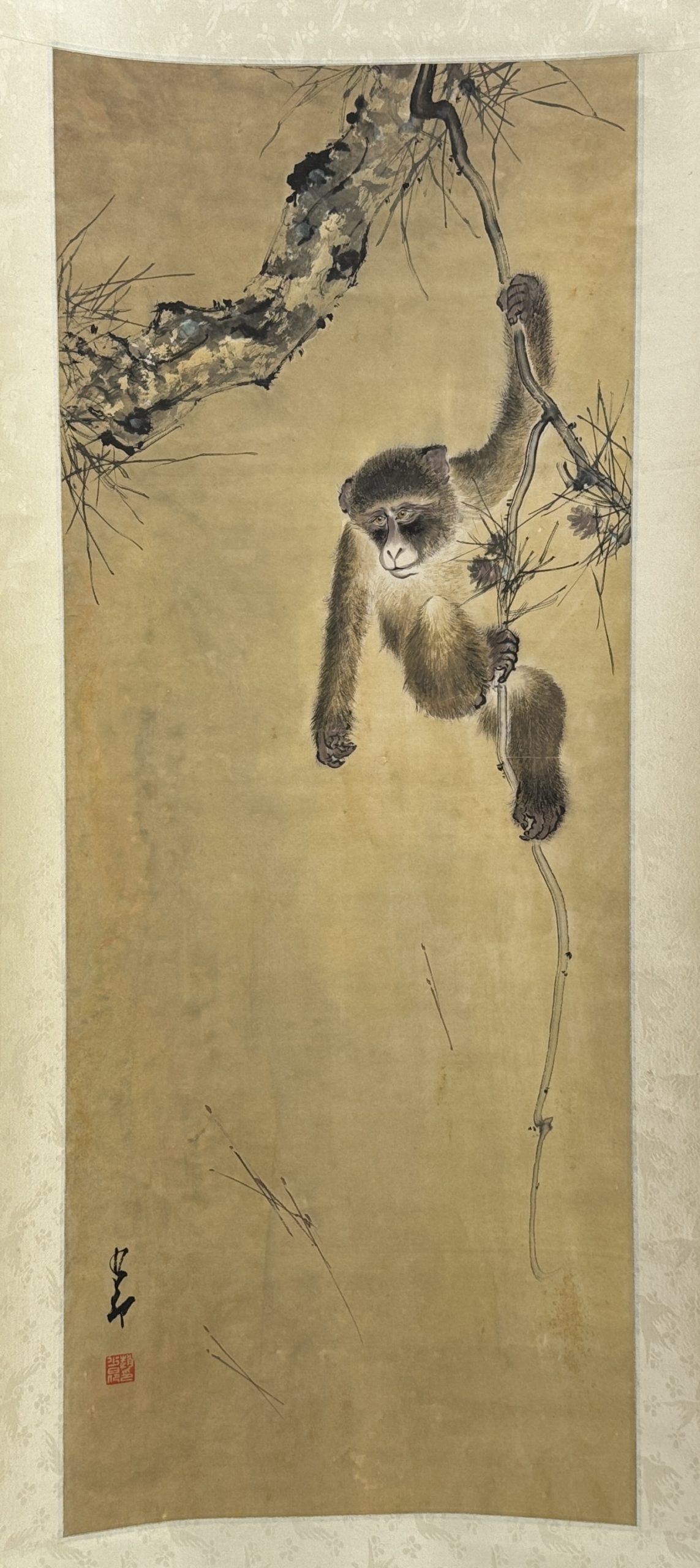 34320	「趙子昴」画 猿図 軸	100×39.5㎝