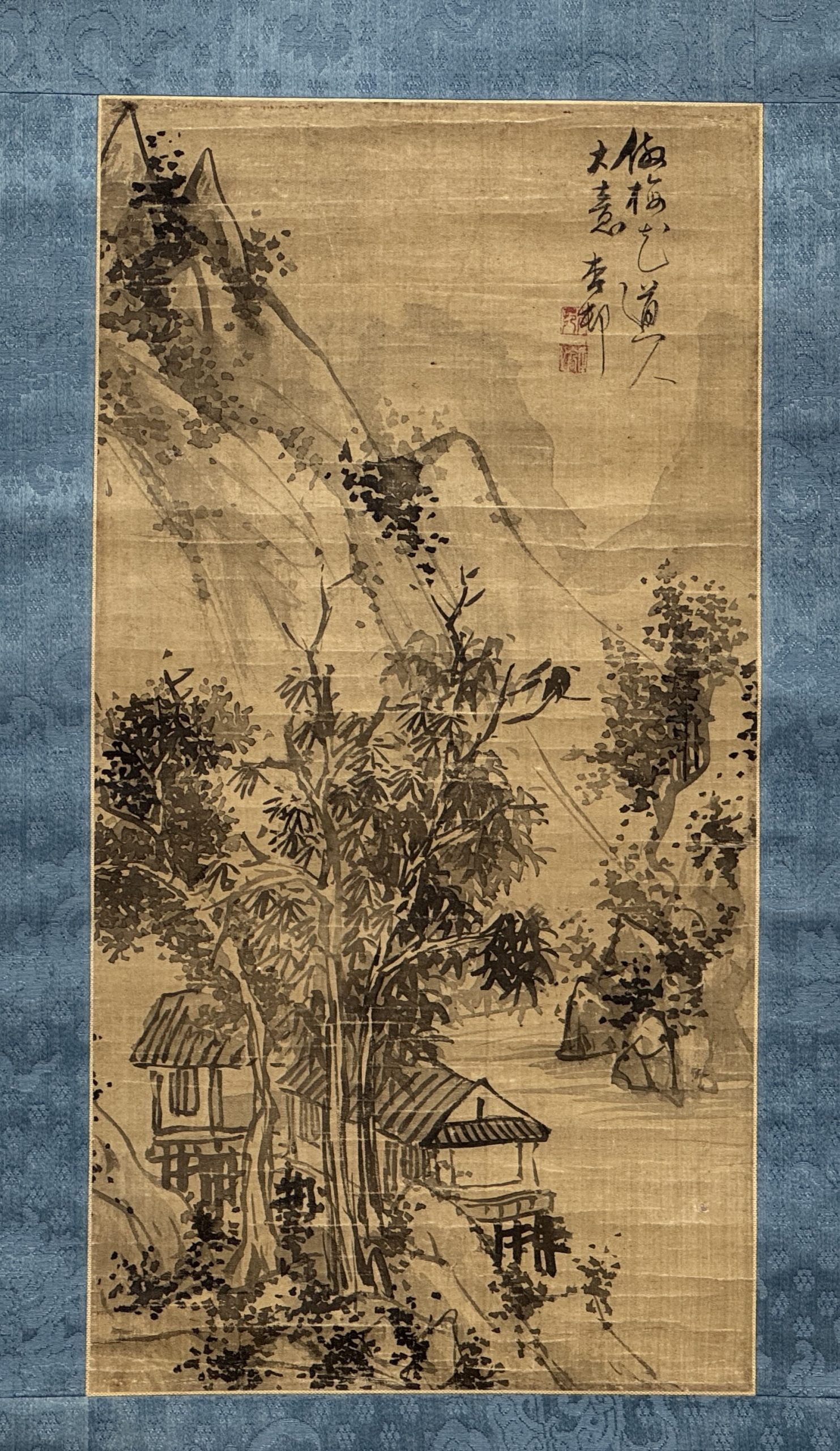 34346	「李邨」画 山水図 軸	43×22㎝