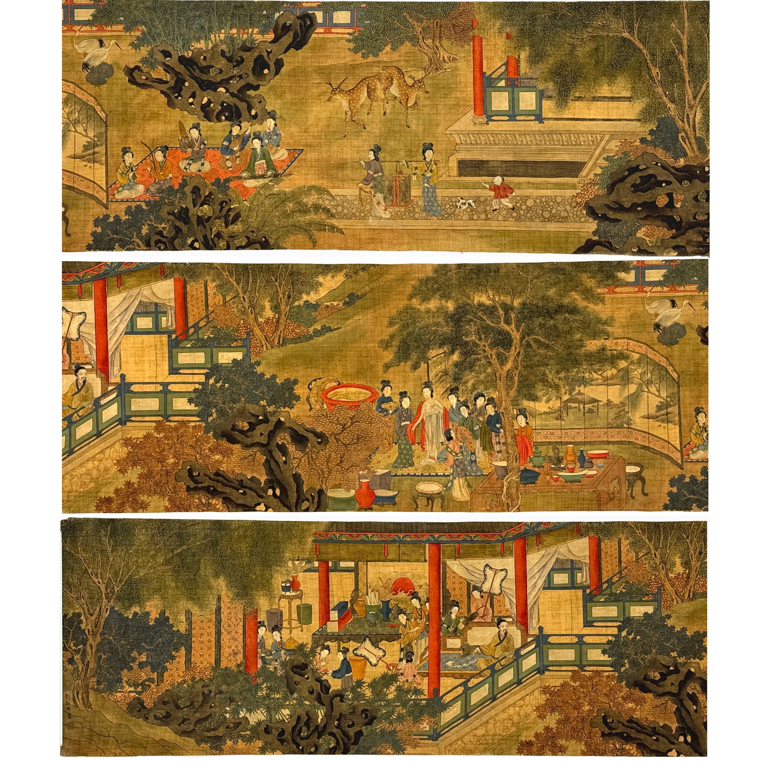 34353	「劉松年」画 楼閣人物図 巻物