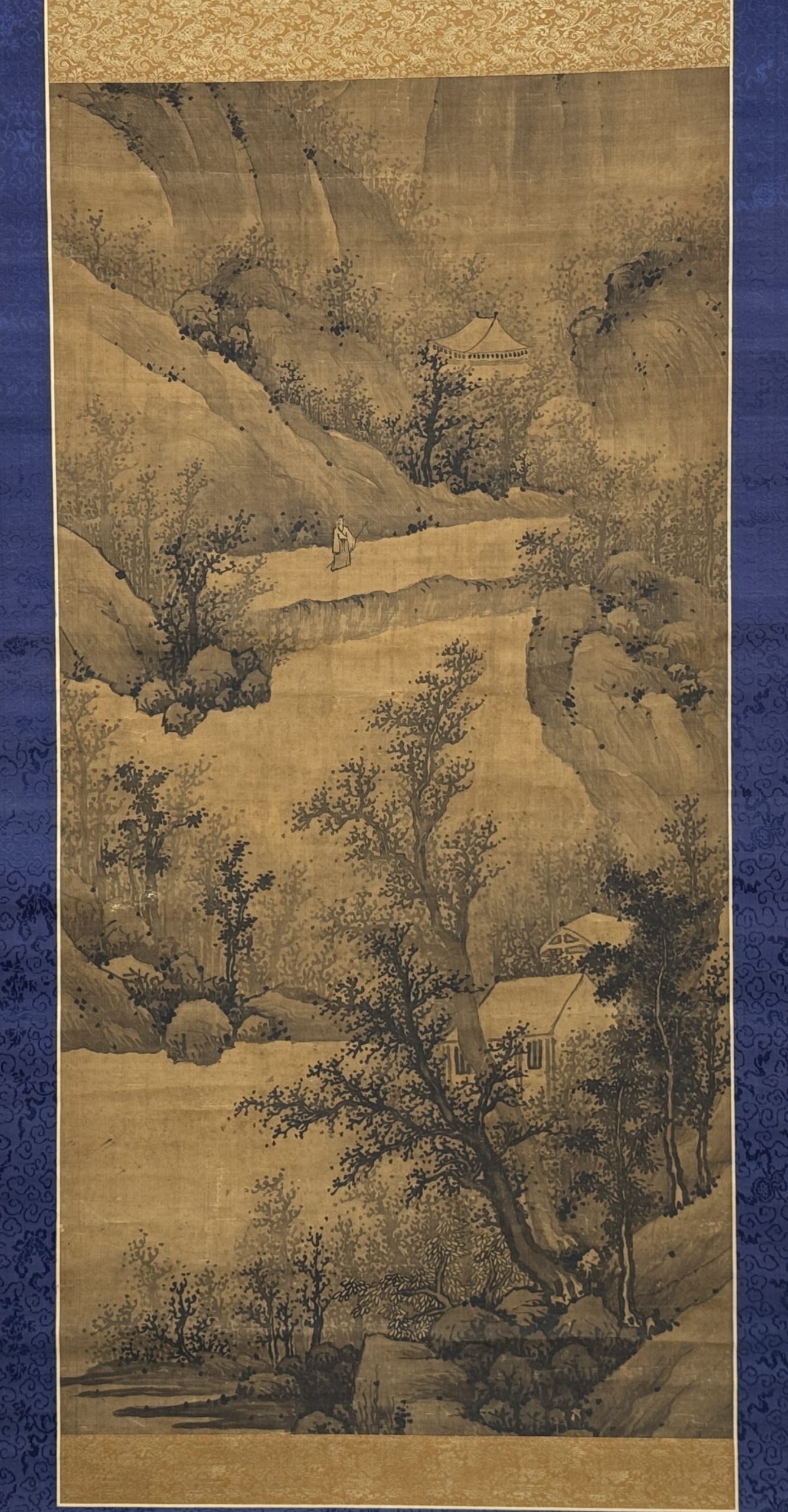 34374	元代 山水図 軸	114×56㎝