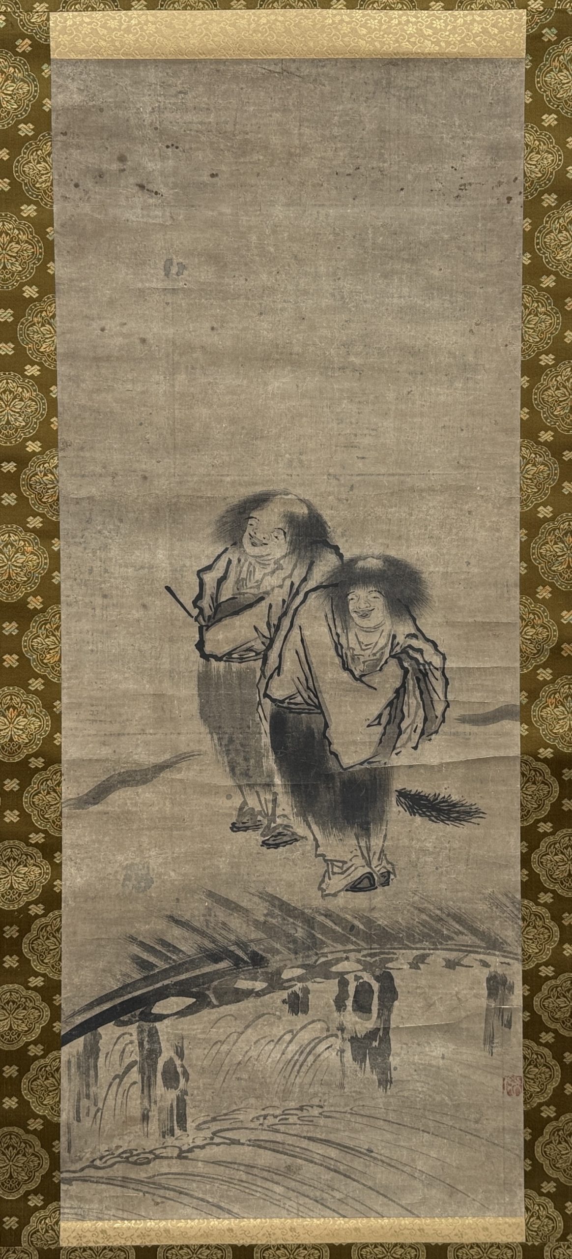 34377	明代 寒山拾得図 軸	103×41.5㎝