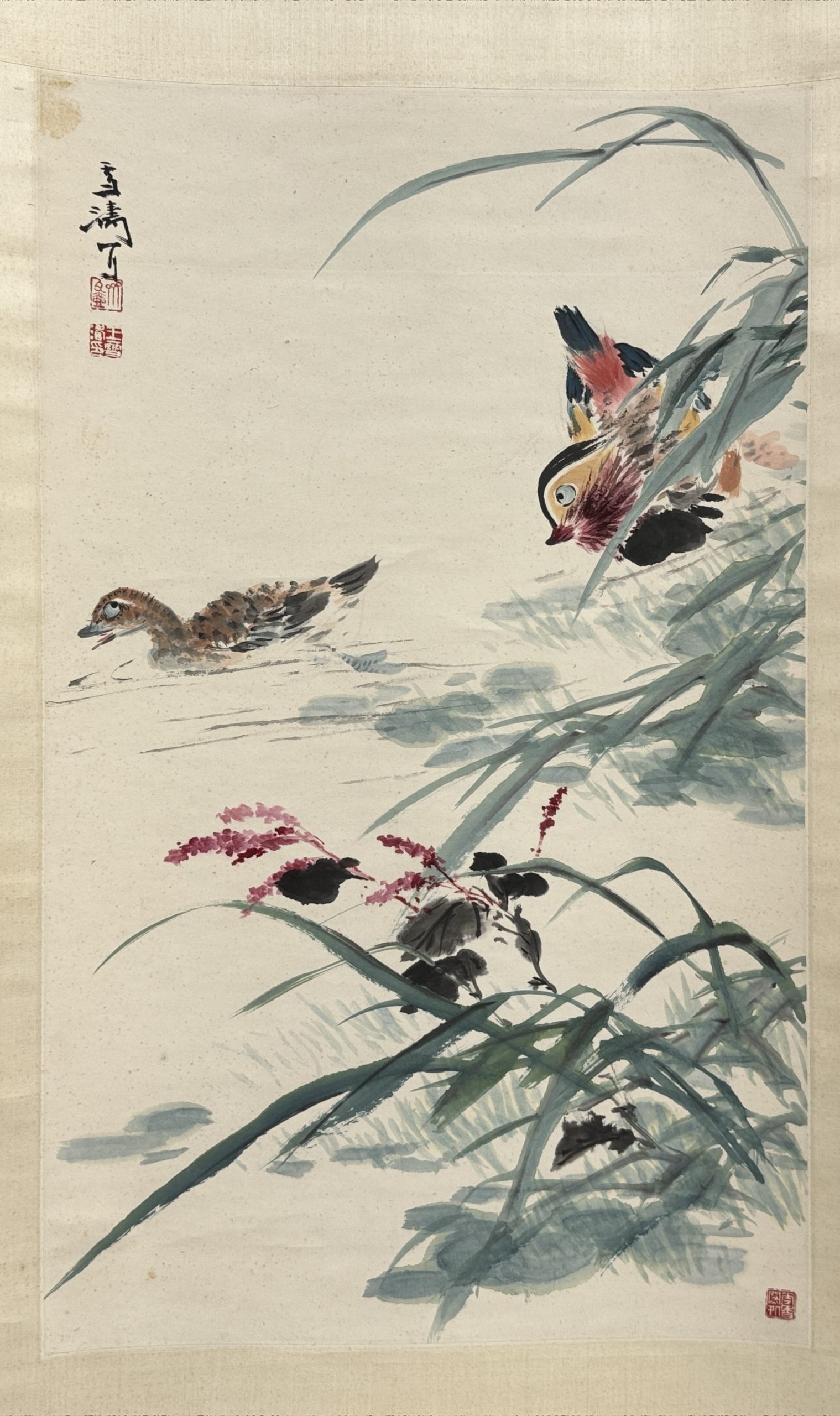 34390	「王雪涛」画 花鳥図 軸	87×53㎝