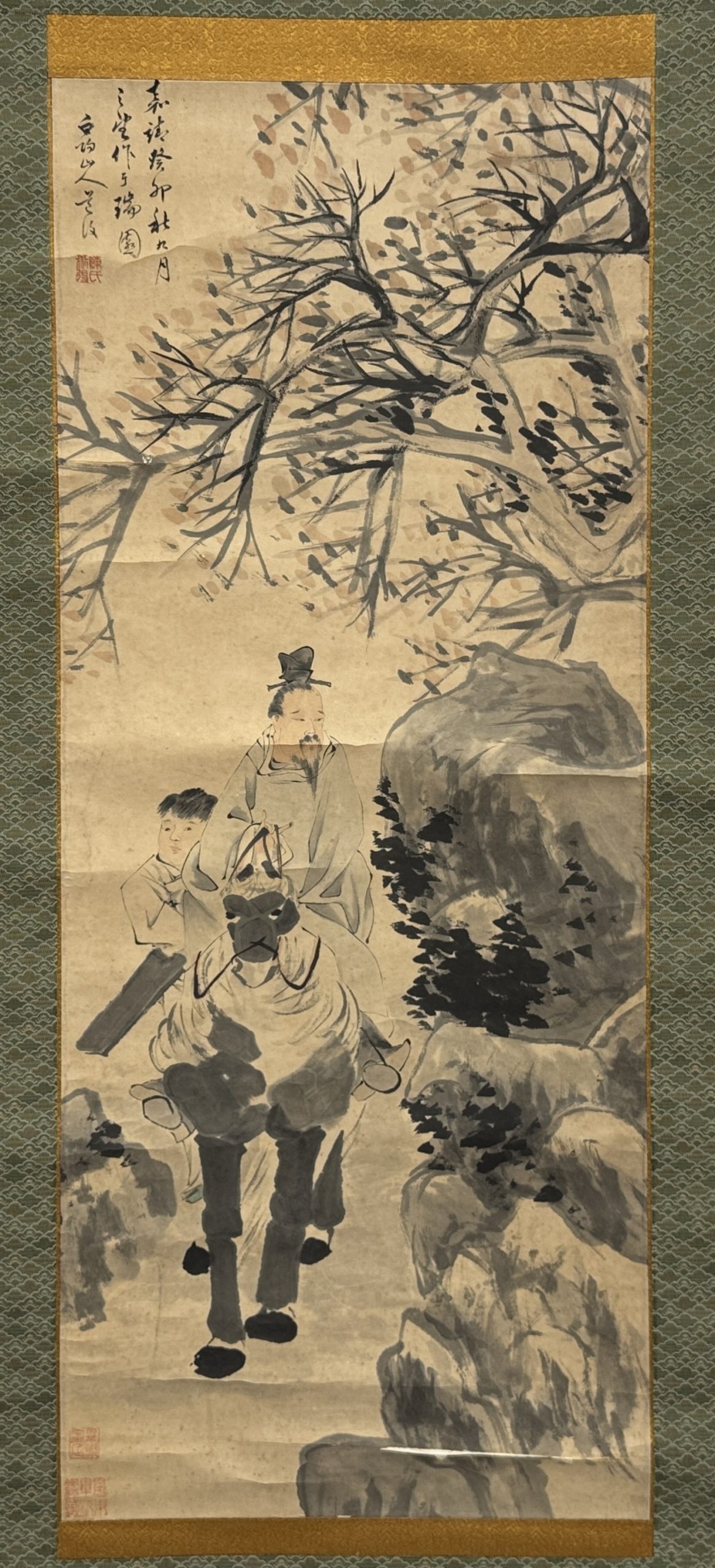 34402	「陳淳」画 騎馬人物図 軸	90×37㎝