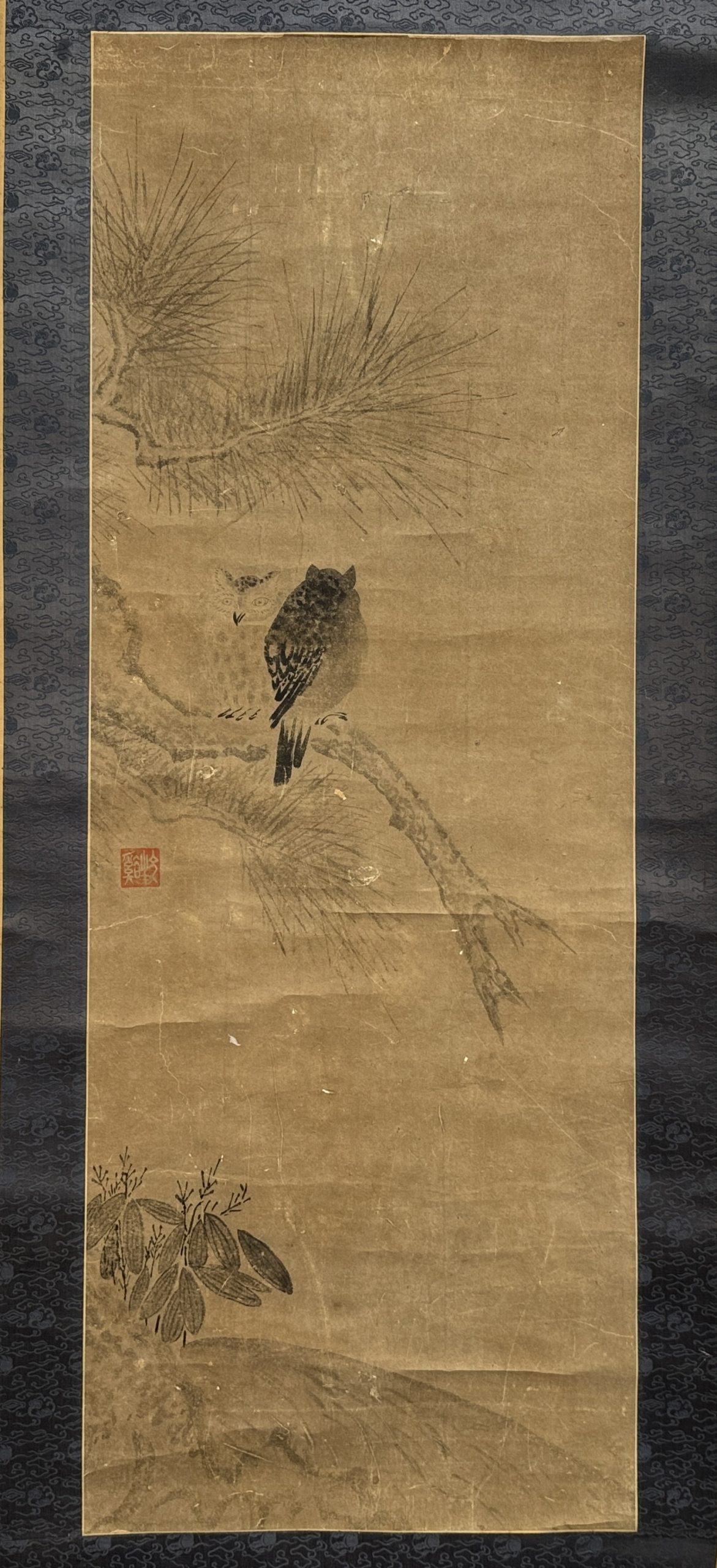 34417	伝「牧谿」画 花鳥図 軸	119×44㎝