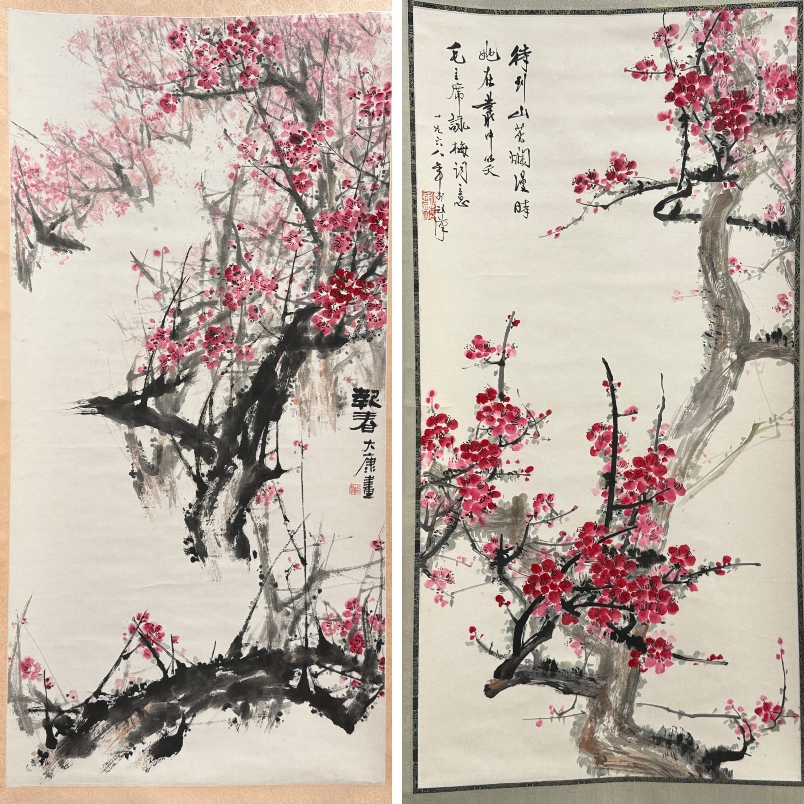 34446	「大康」画 紅梅図 軸等 計2件	137×68㎝