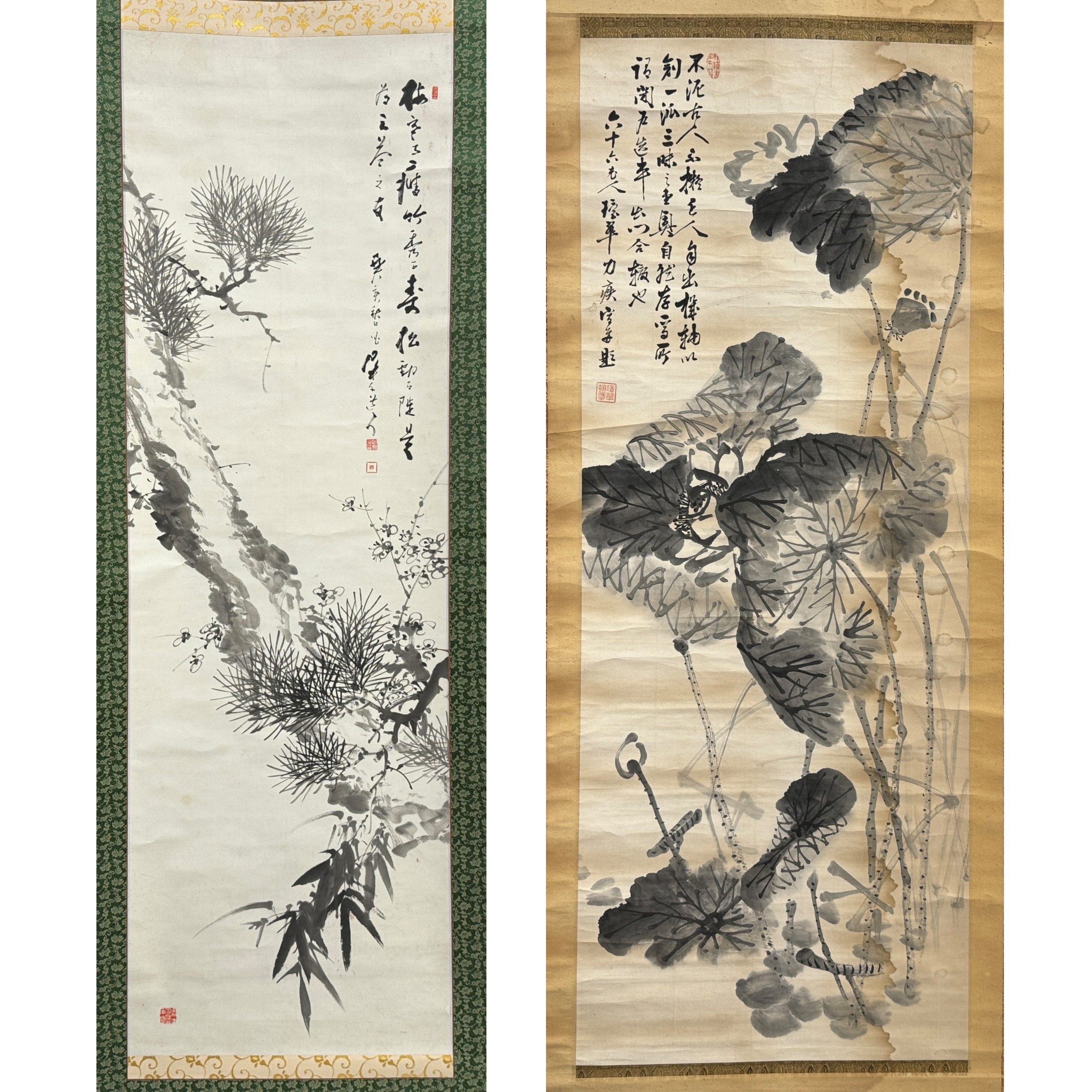 34457	在銘 松竹梅図 軸等 計2件	136×43.5㎝