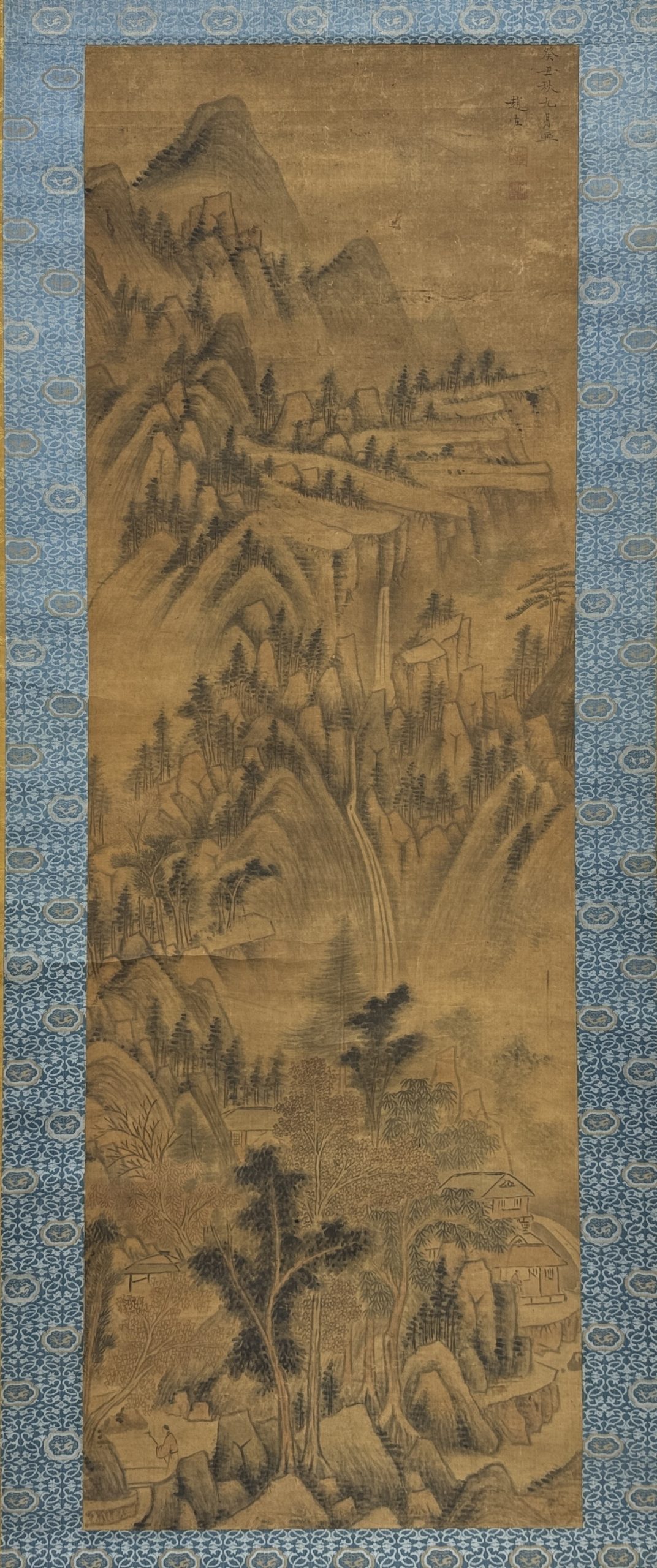 34458	「趙左」古画 山水図 軸   同一収蔵家 	147×48㎝