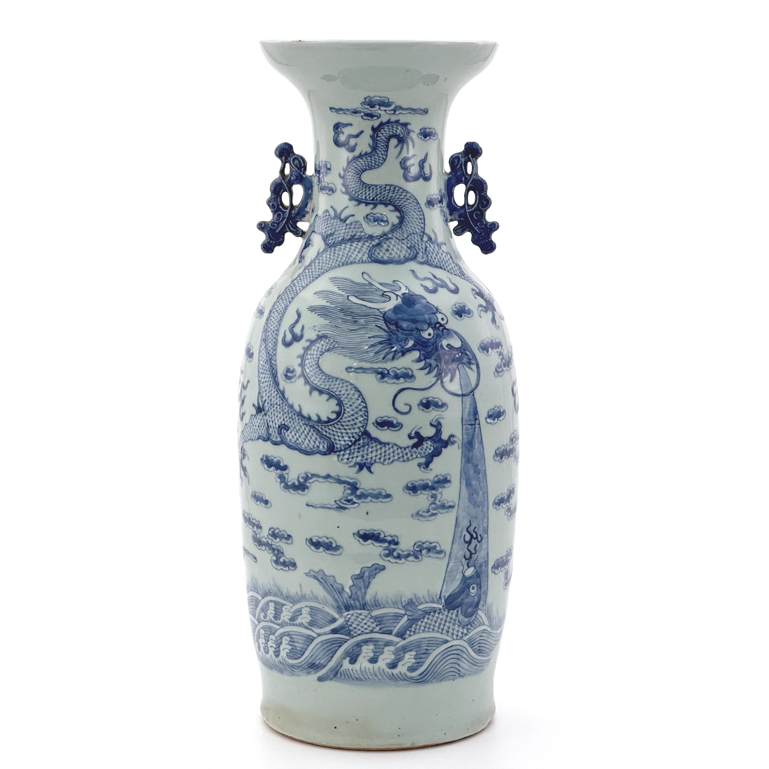 34069	清 粉青釉 青花 龍紋 瓶   秦峰男収蔵品