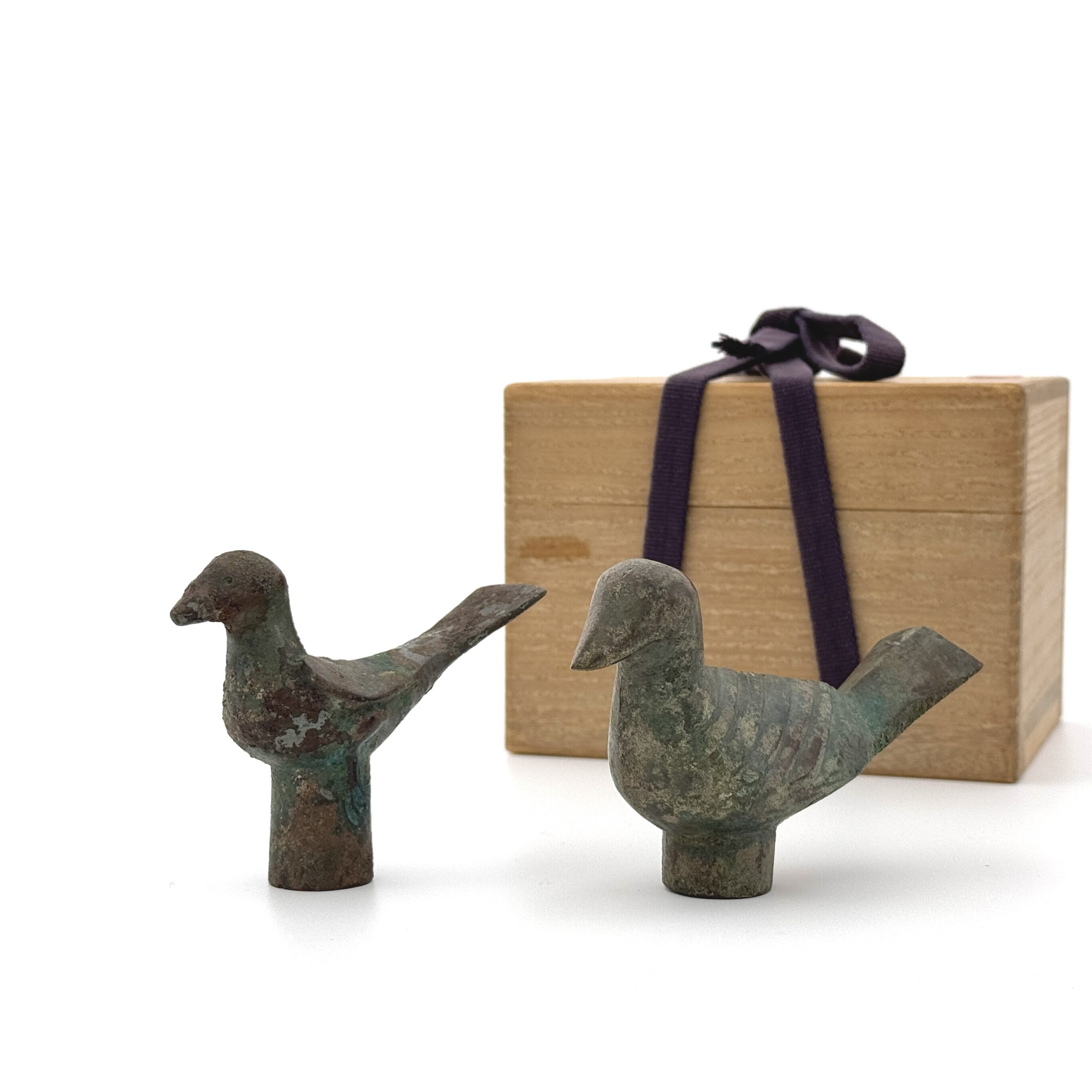 34007	漢 青銅 鳥杖頭 一対  秦峰男収蔵品