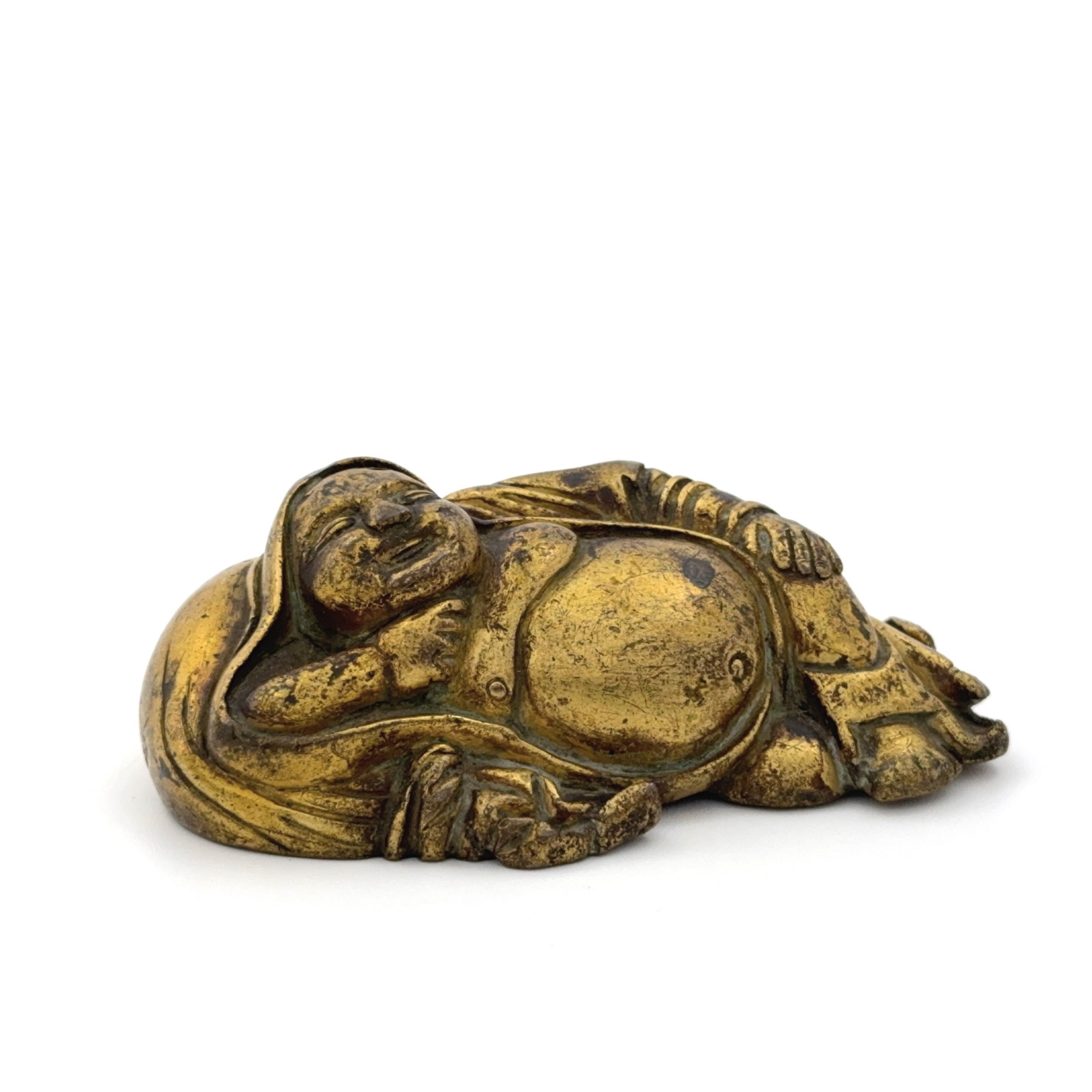 35164	明 銅鎏金 布袋形 鎮紙