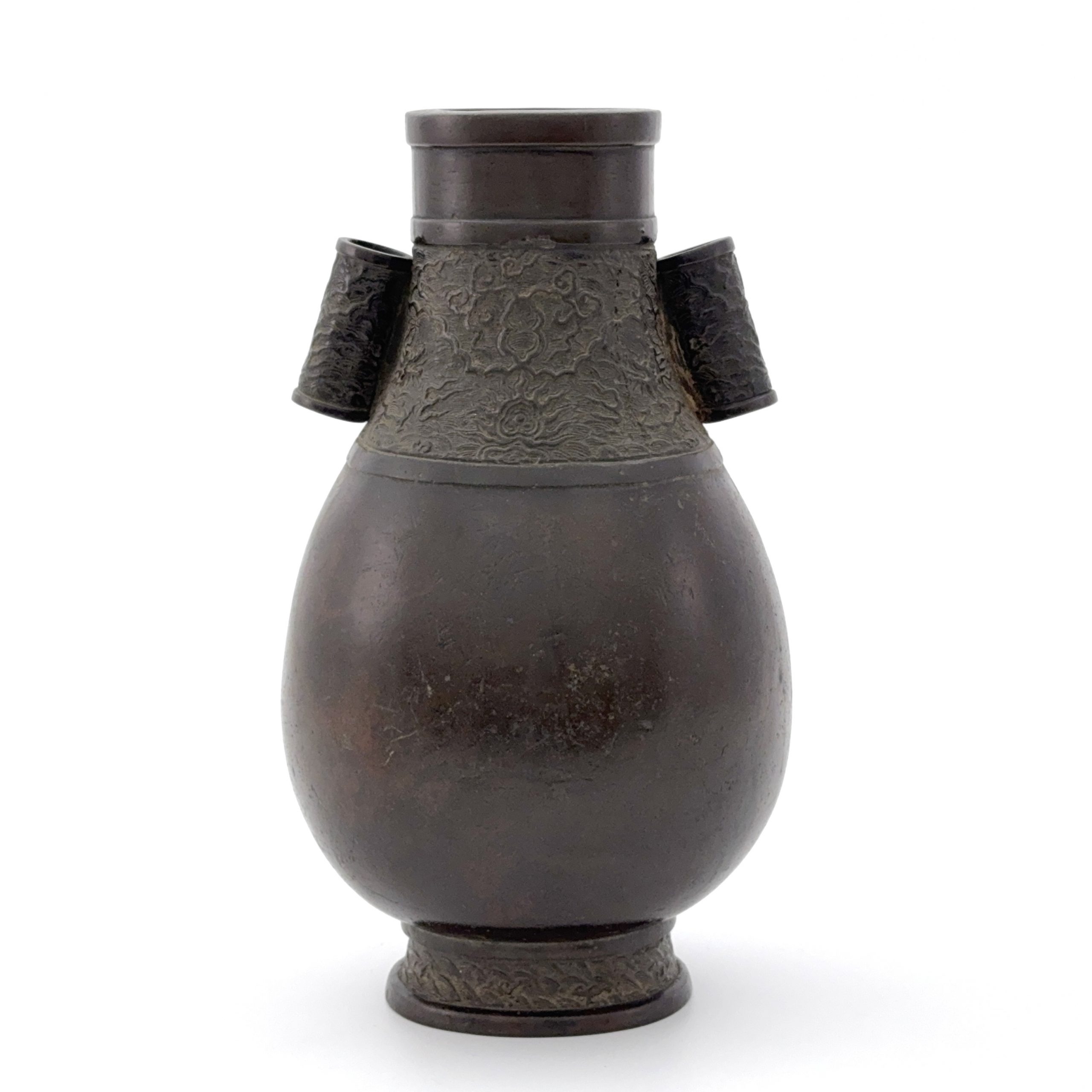 35165	明 銅 海龍紋 貫耳瓶