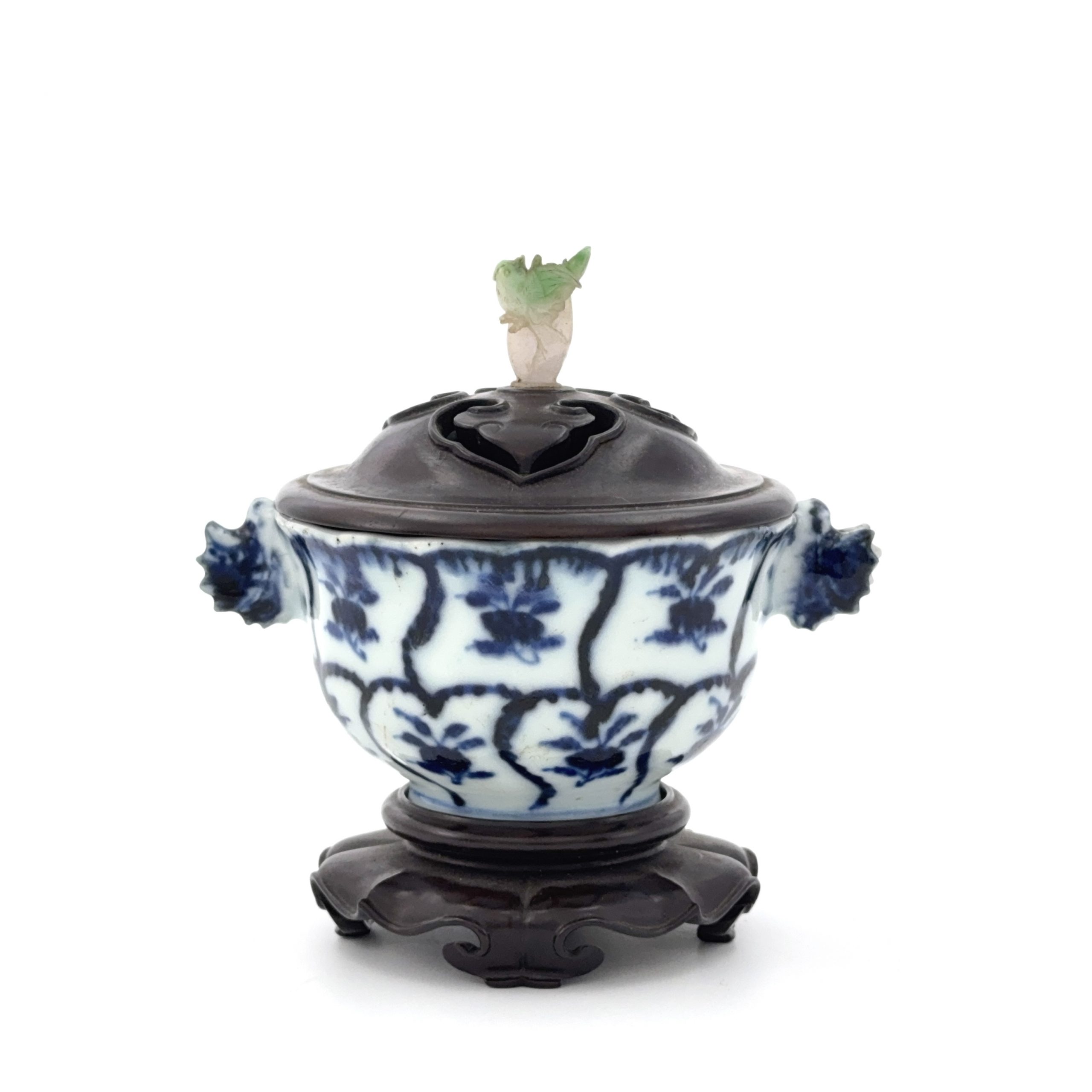 35055	明末 青花 花図 雙耳杯