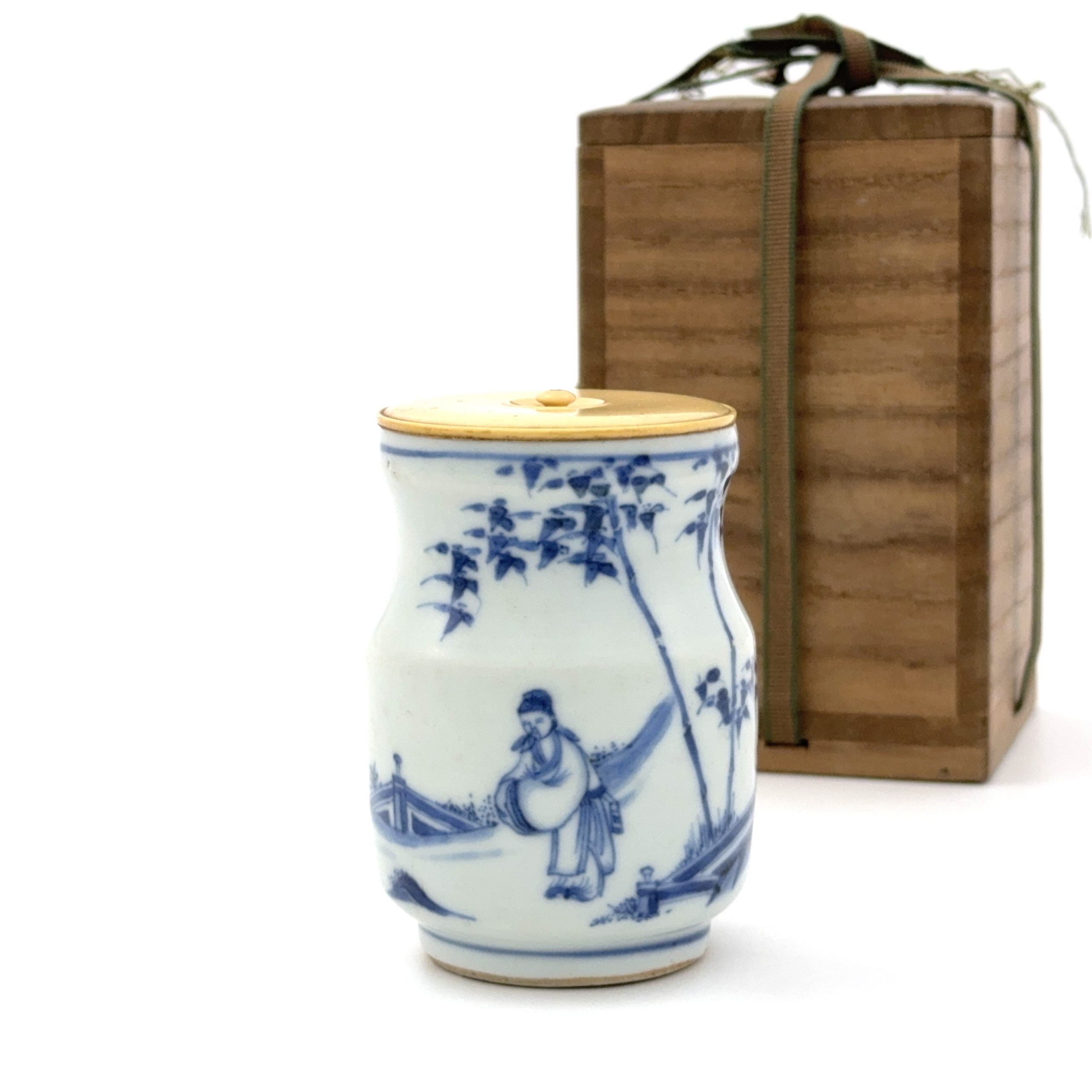 35065	明末清初 青花 山水人物図 瓶