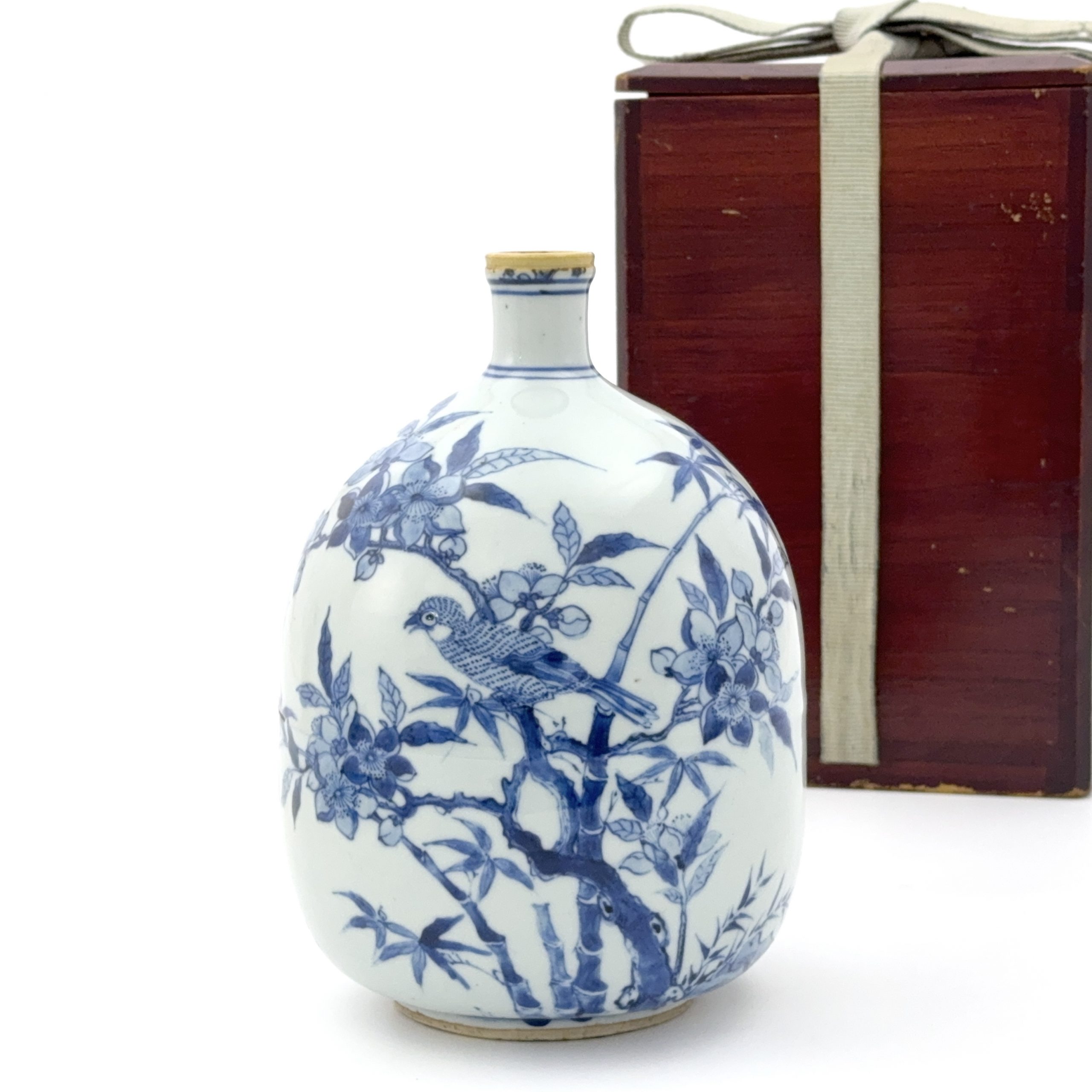 35073	明末 青花 花鳥図 瓶