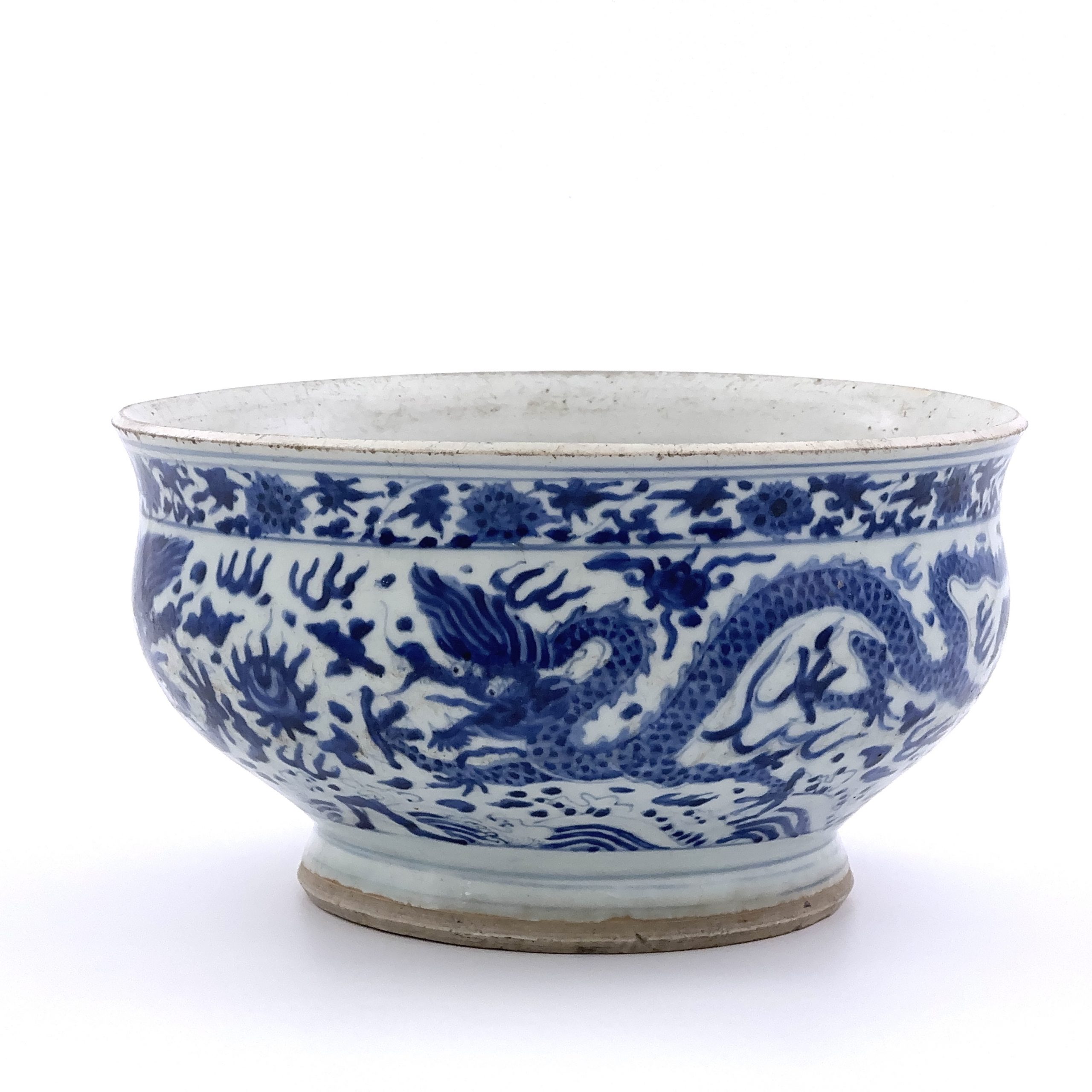 35091	明末清初 青花 龍図 蘭鉢