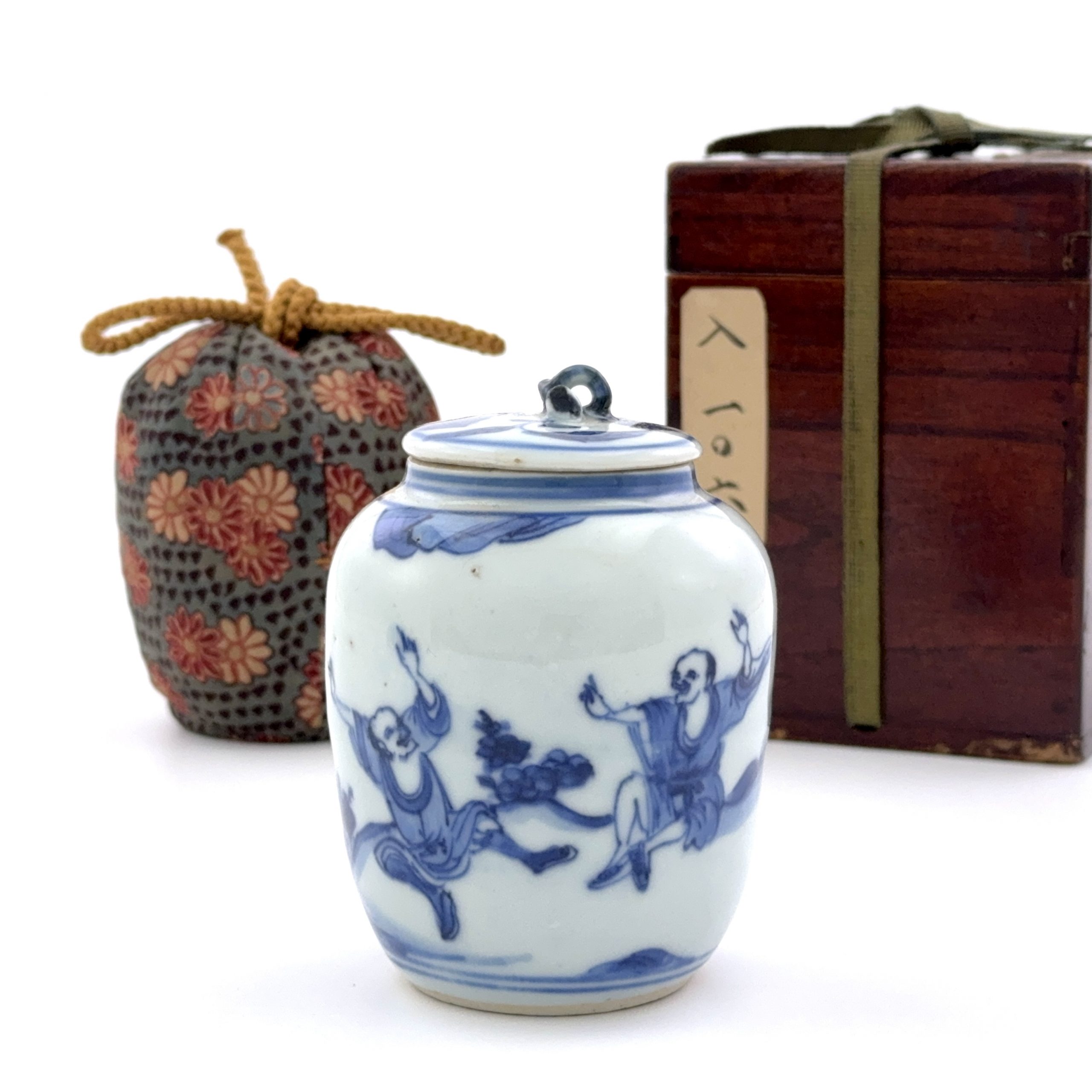 35095	明末清初 青花 山水人物図 蓋瓶