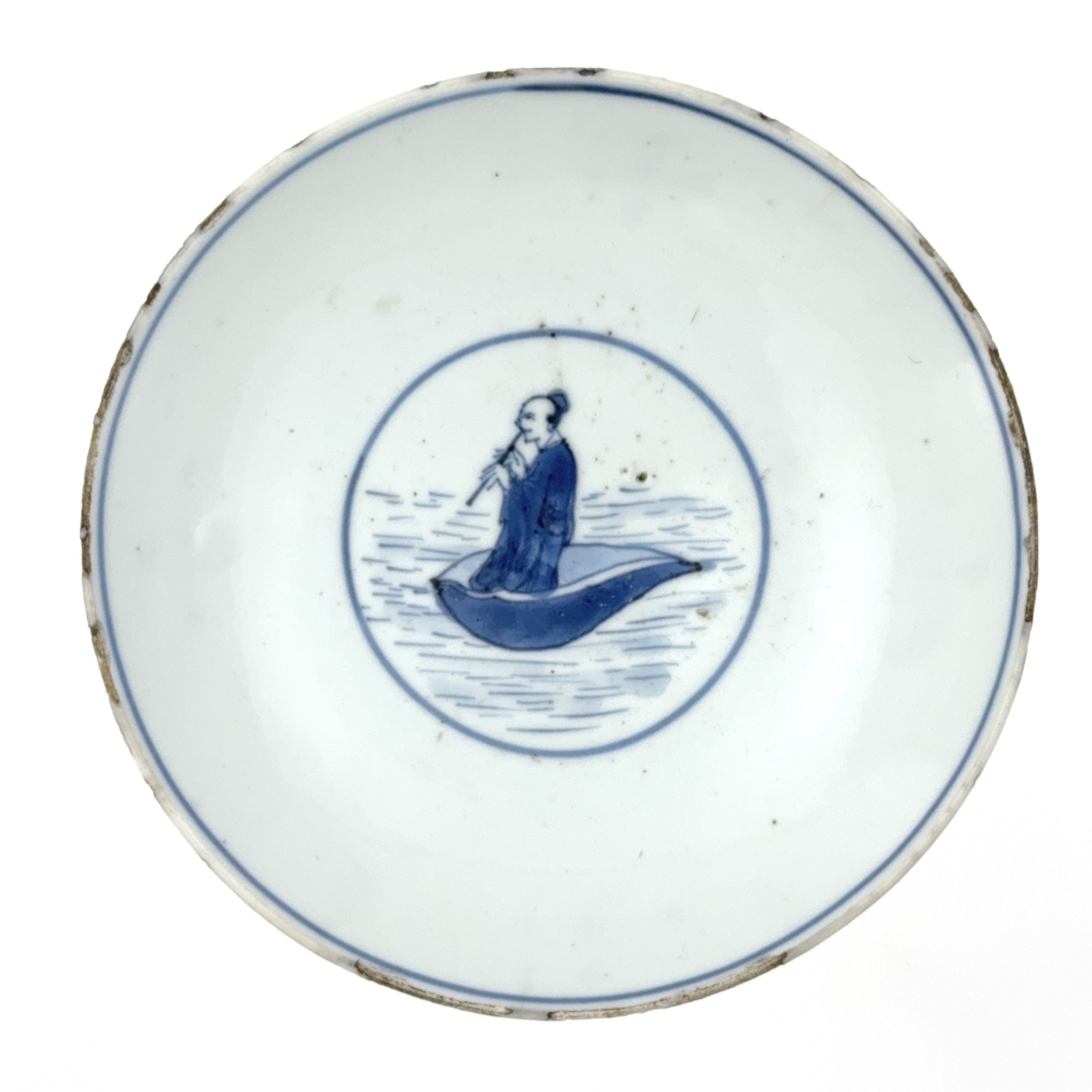 35254	明末清初 青花 人物図 盤⑤