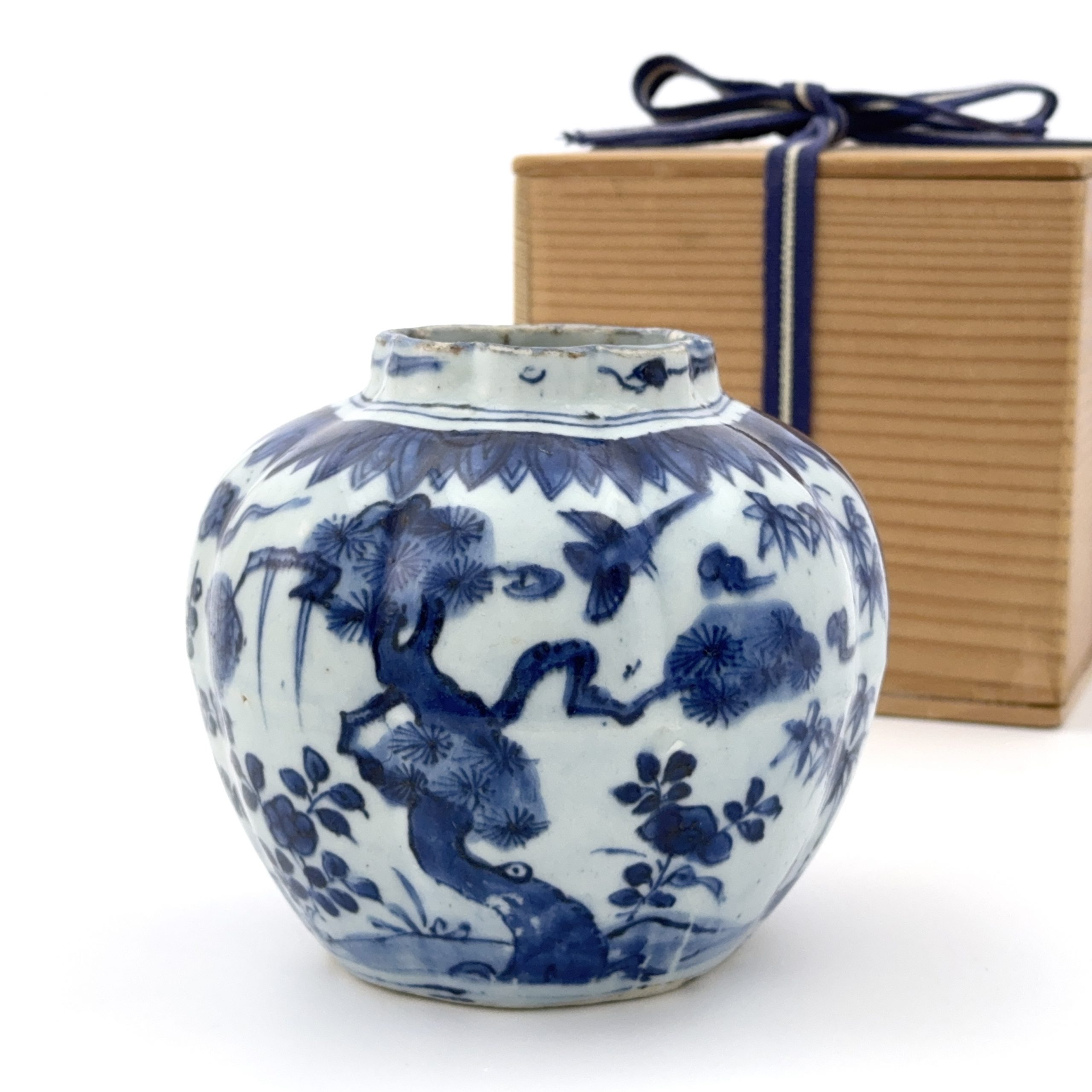 35256	明末 青花 松竹梅図 瓜形 瓶