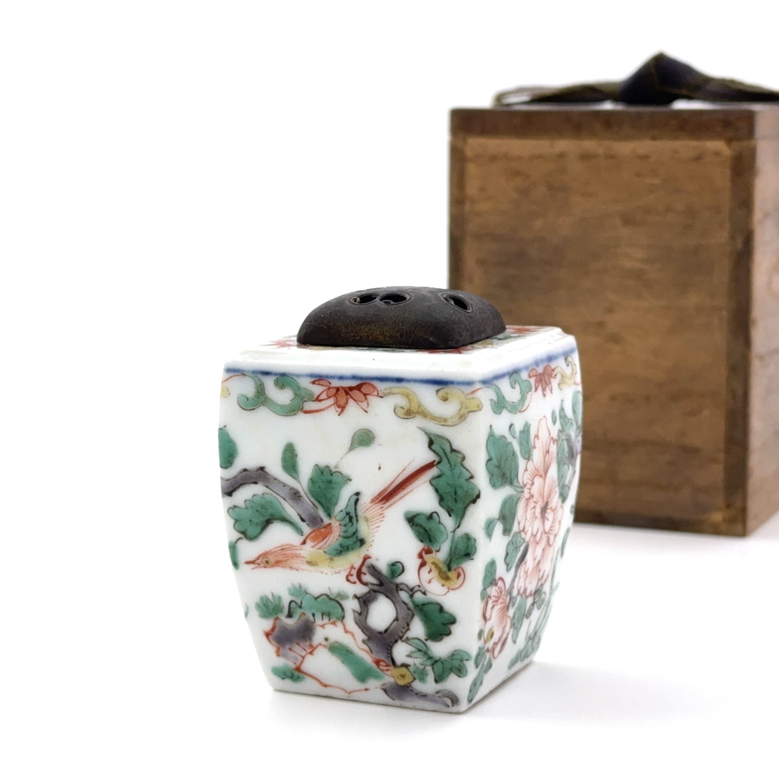 35350	清初 五彩 花鳥紋 方炉