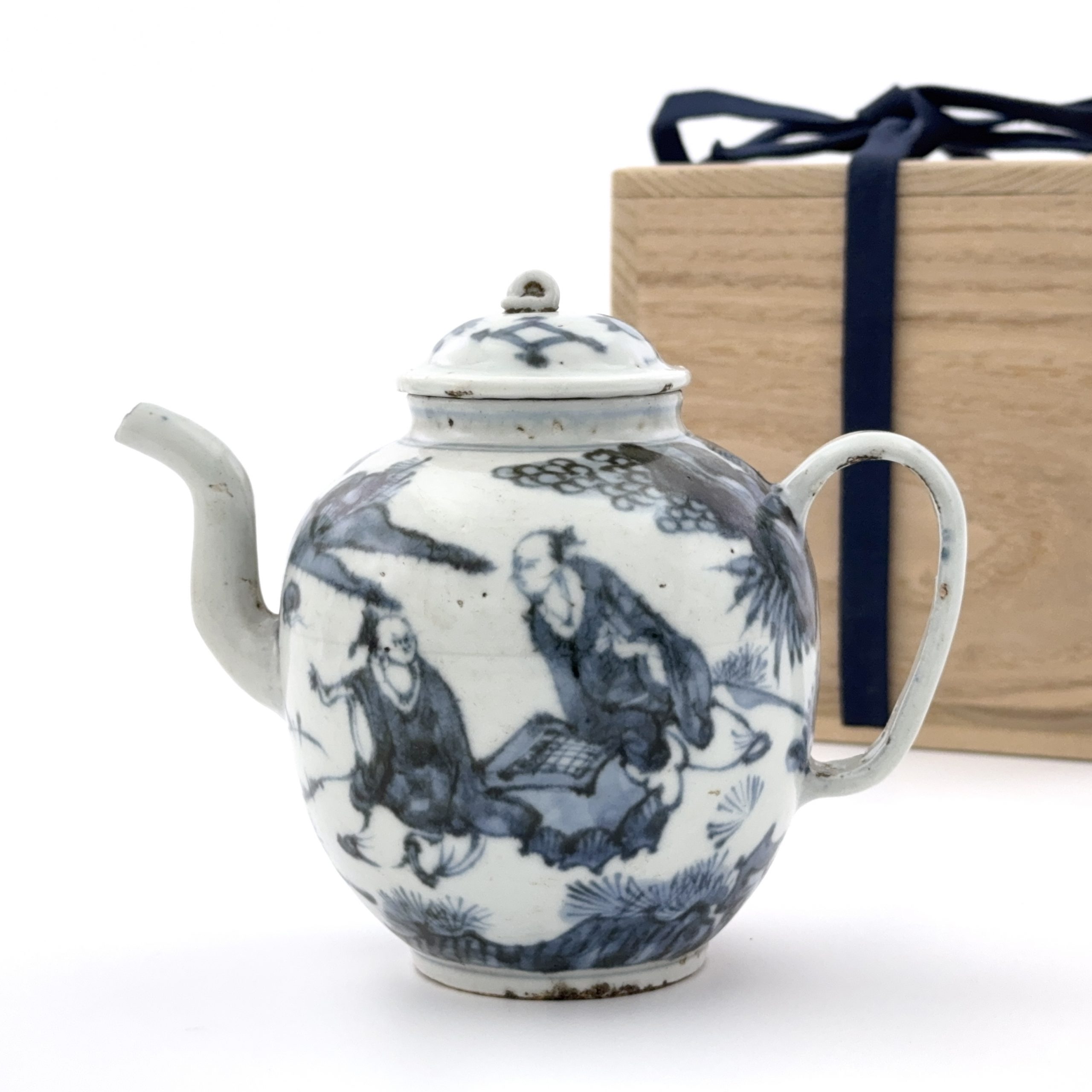 35351	明「天啓年製」款 青花 人物図 執壺