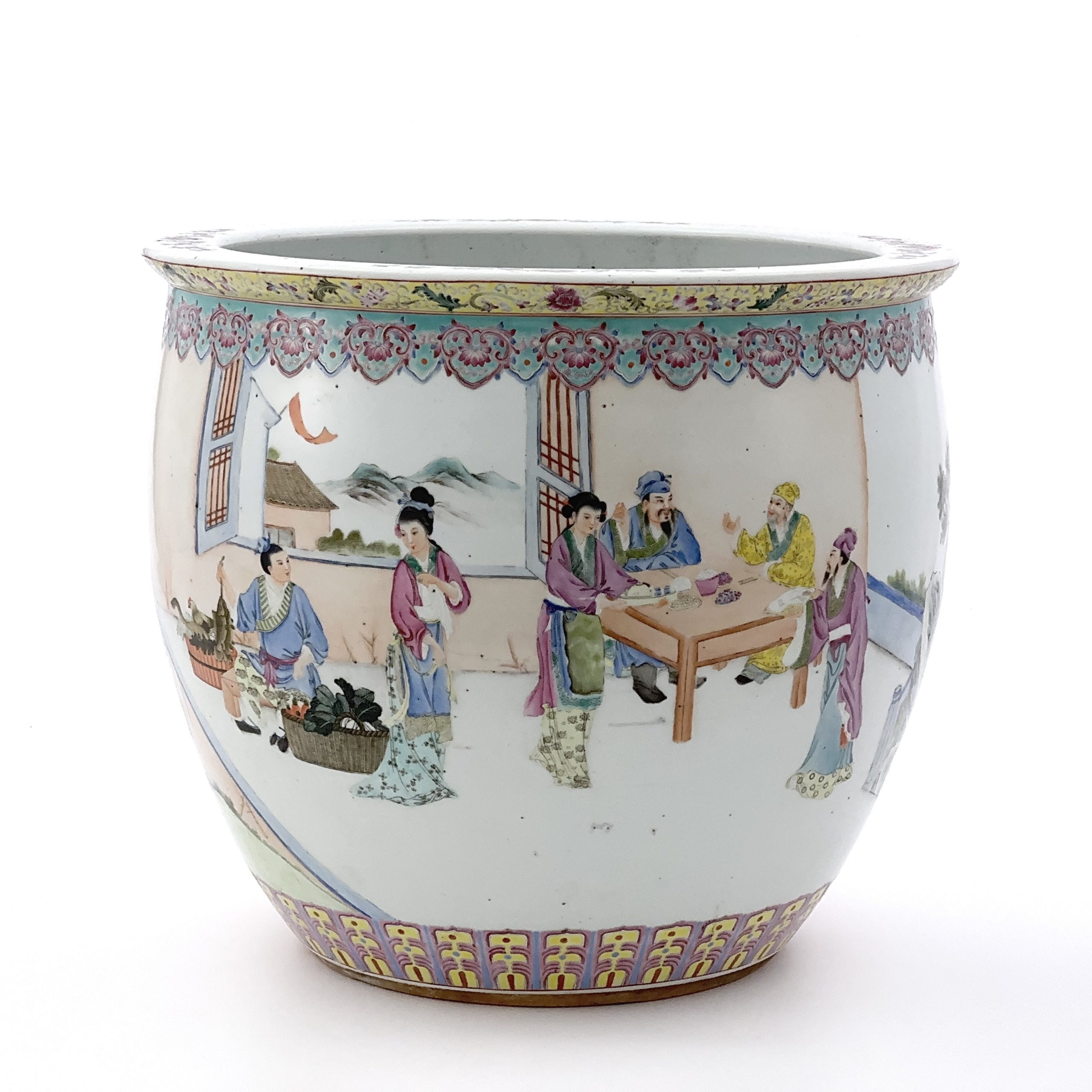 35353	清 粉彩 人物詩文紋 水缸