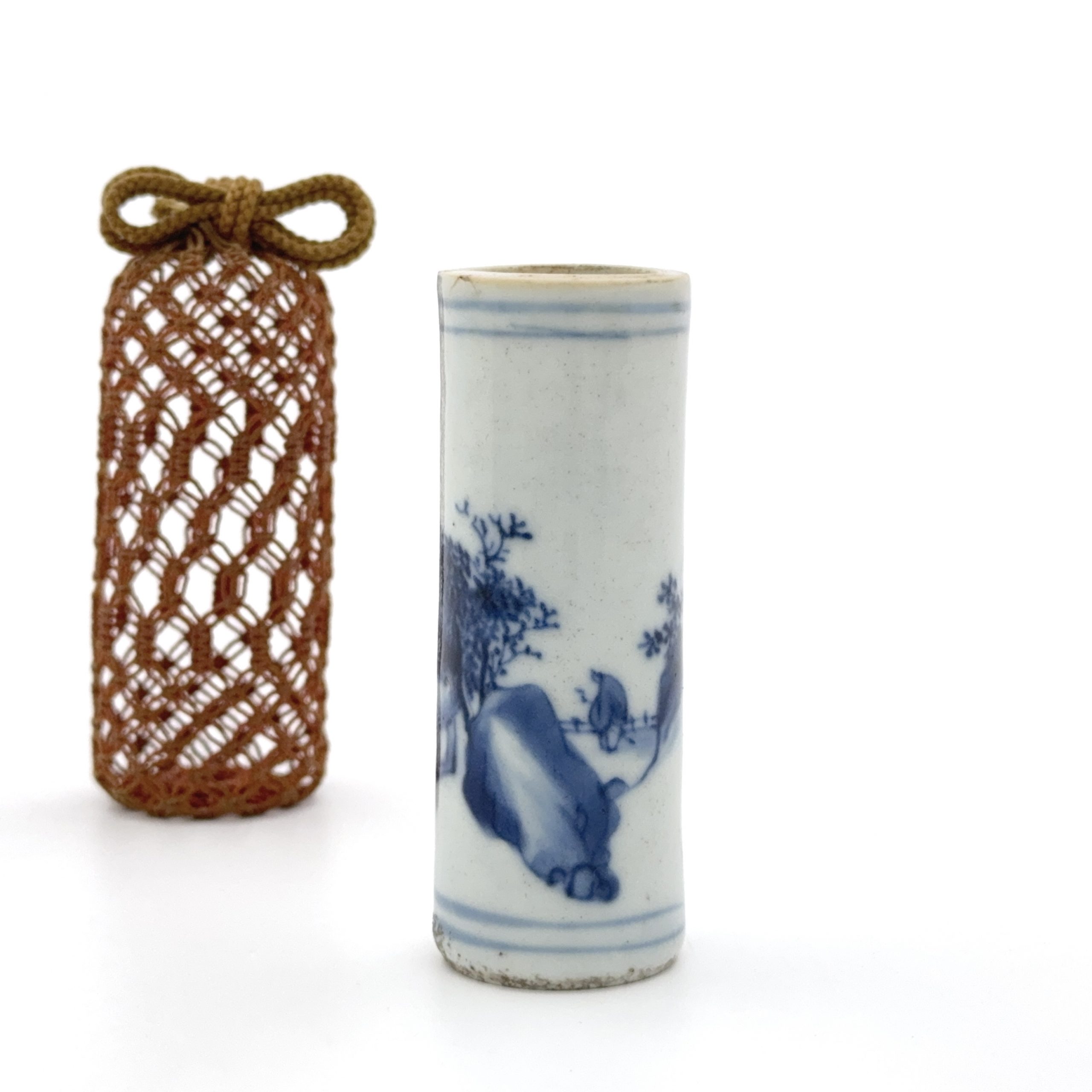 35356	清初 青花 山水人物図 小筆筒