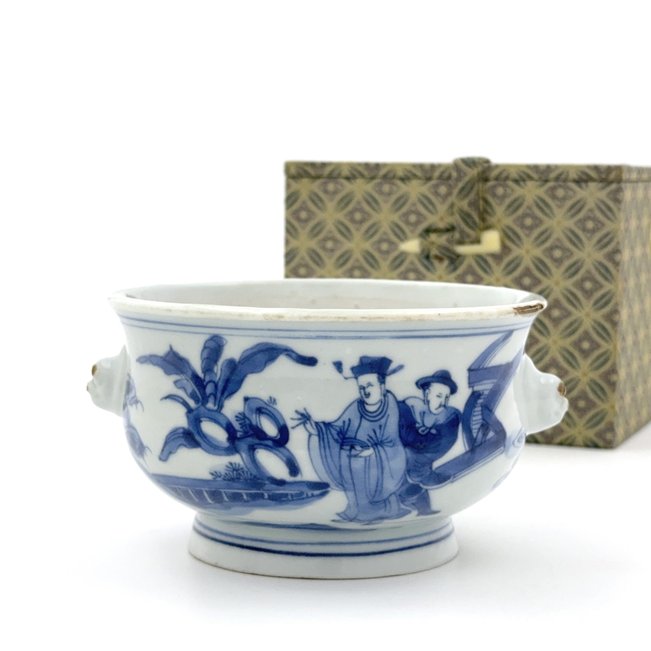 35359	明末清初 人物図 獅子耳爐