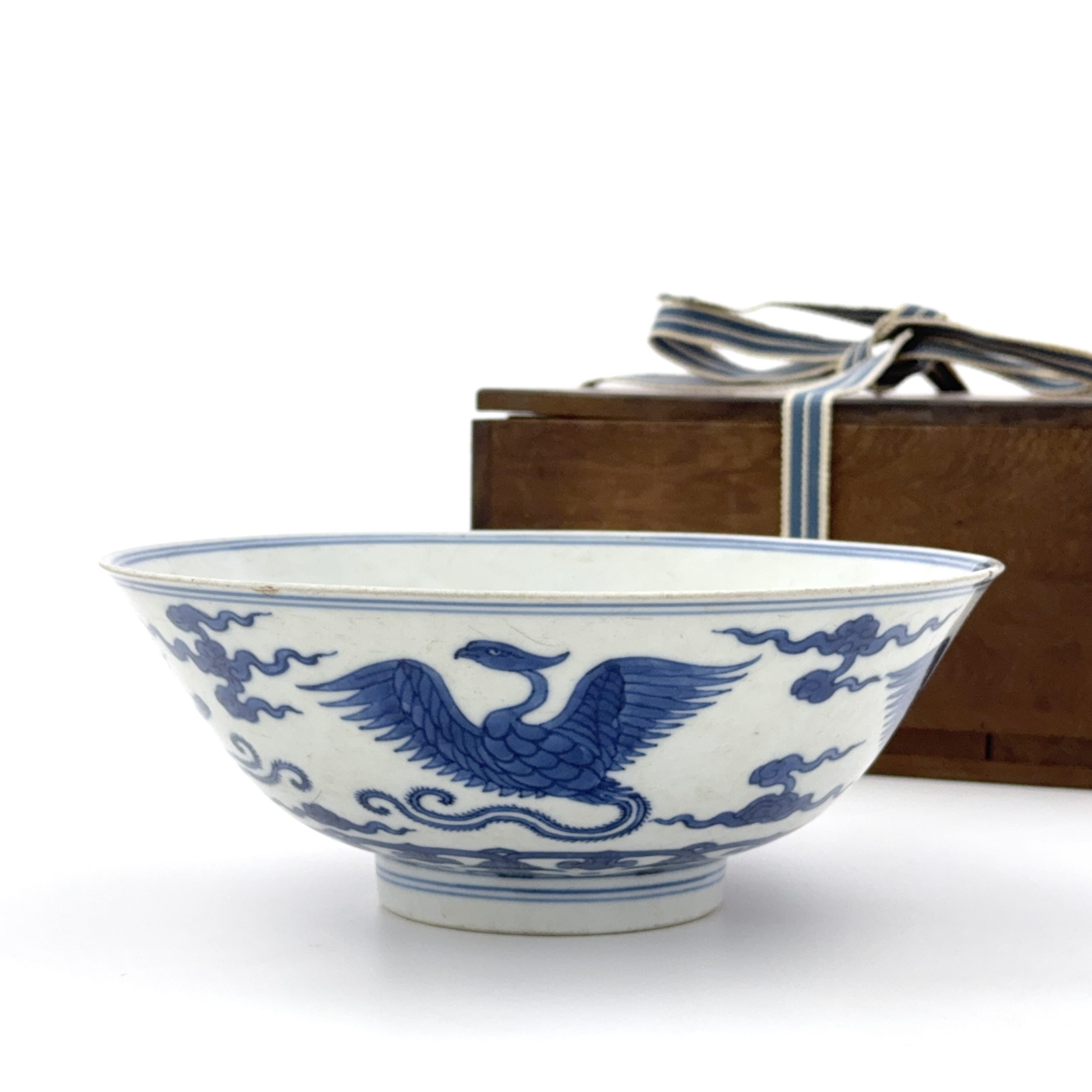 35378	清「大清康煕年製」款 青花 鳳凰図 碗