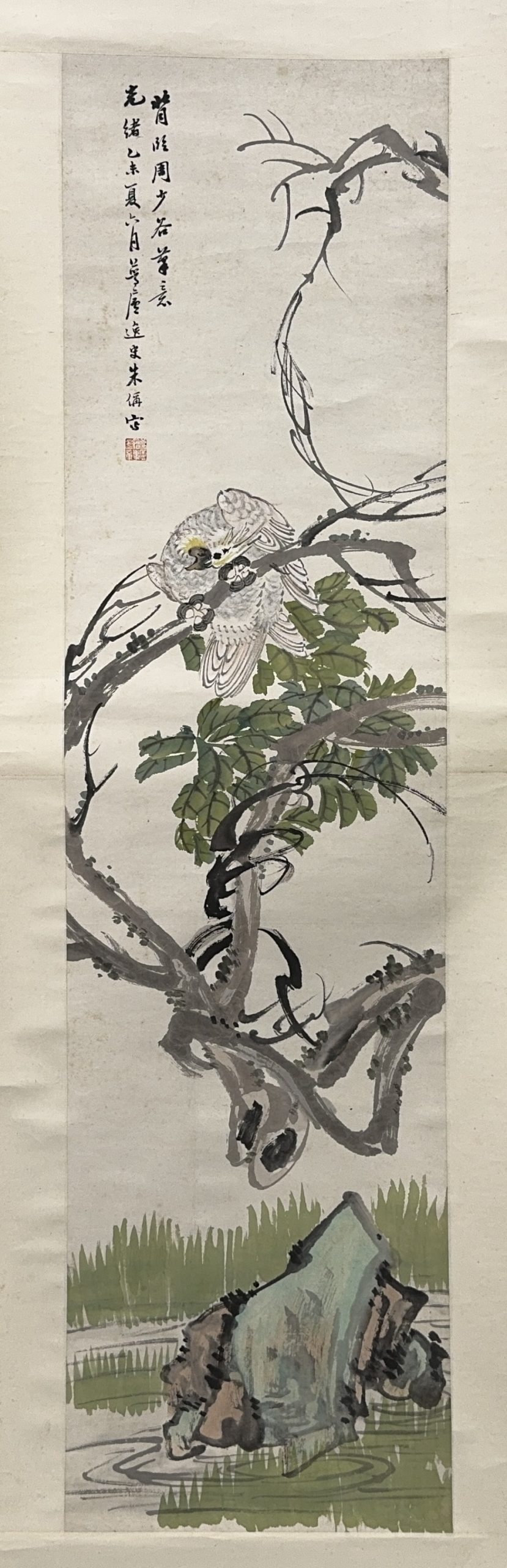 35507	「朱夢盧」画 花鳥図 軸	120×31㎝