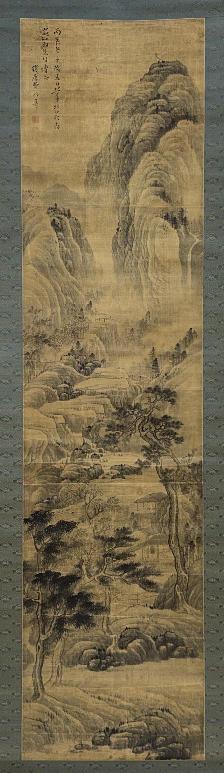 35509	「費而奇」画 山水図 軸	198×49㎝