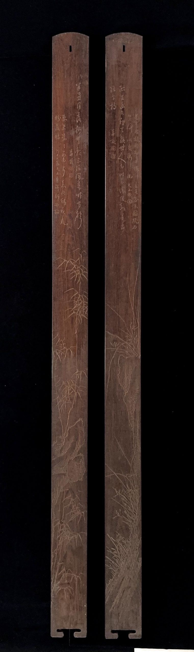 35515	在銘 木雕漆彩 聯	205×12㎝