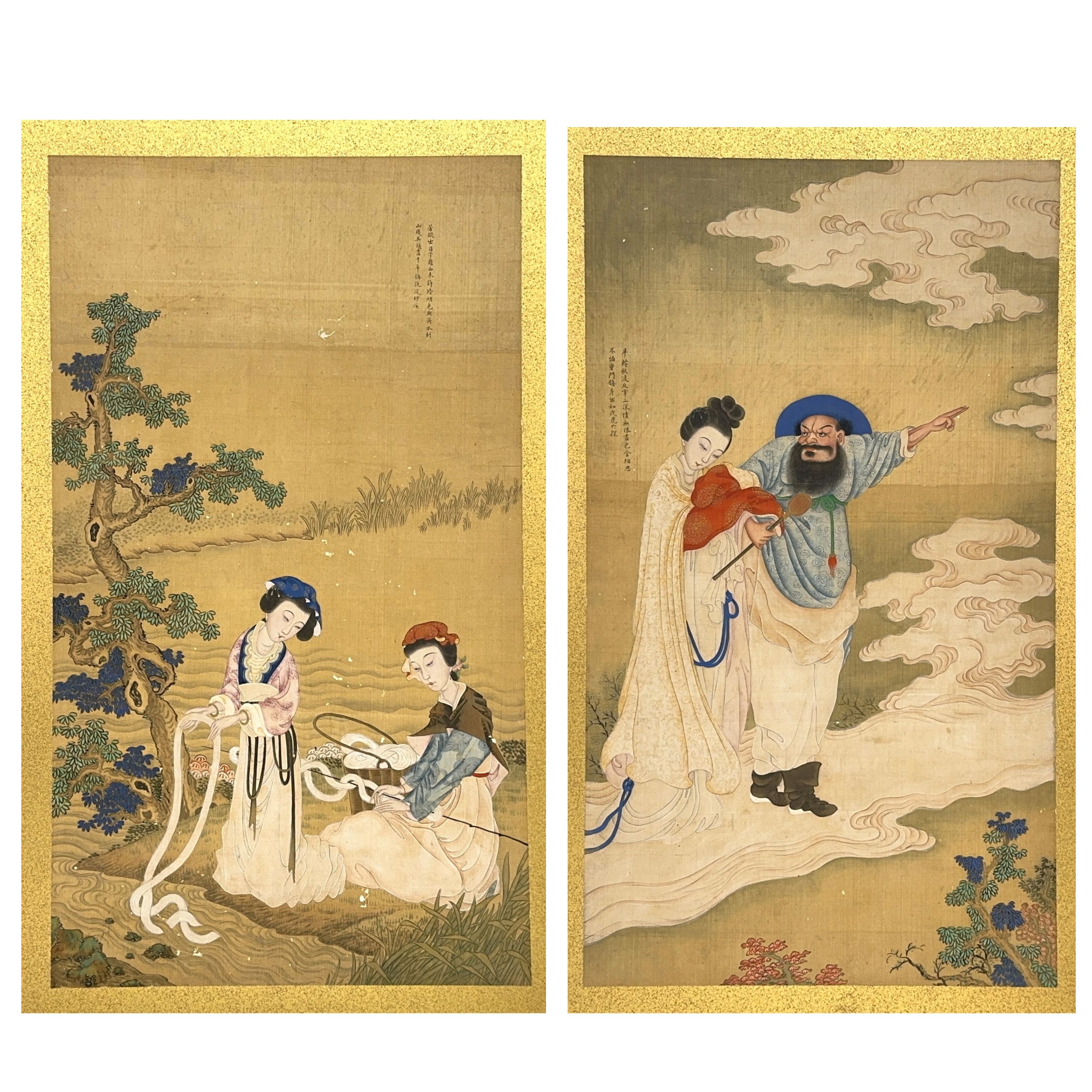 35517	清 古画 人物図 折屏	78×44㎝