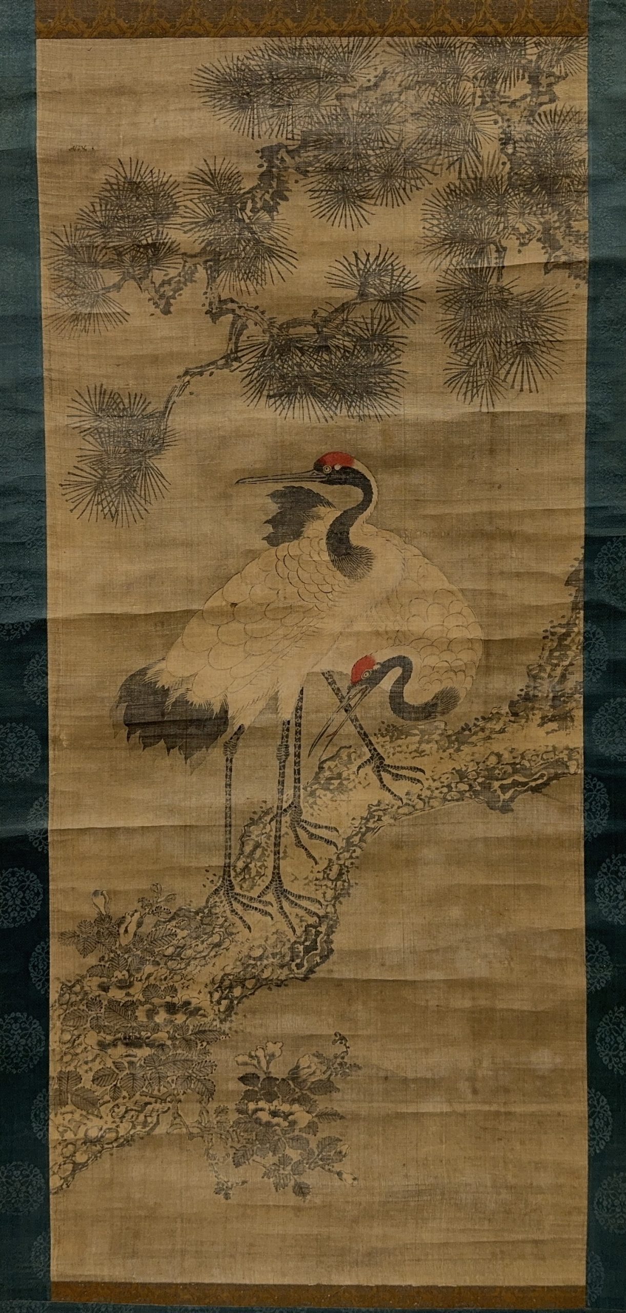 35550	古画 双鶴図 軸	105×45㎝