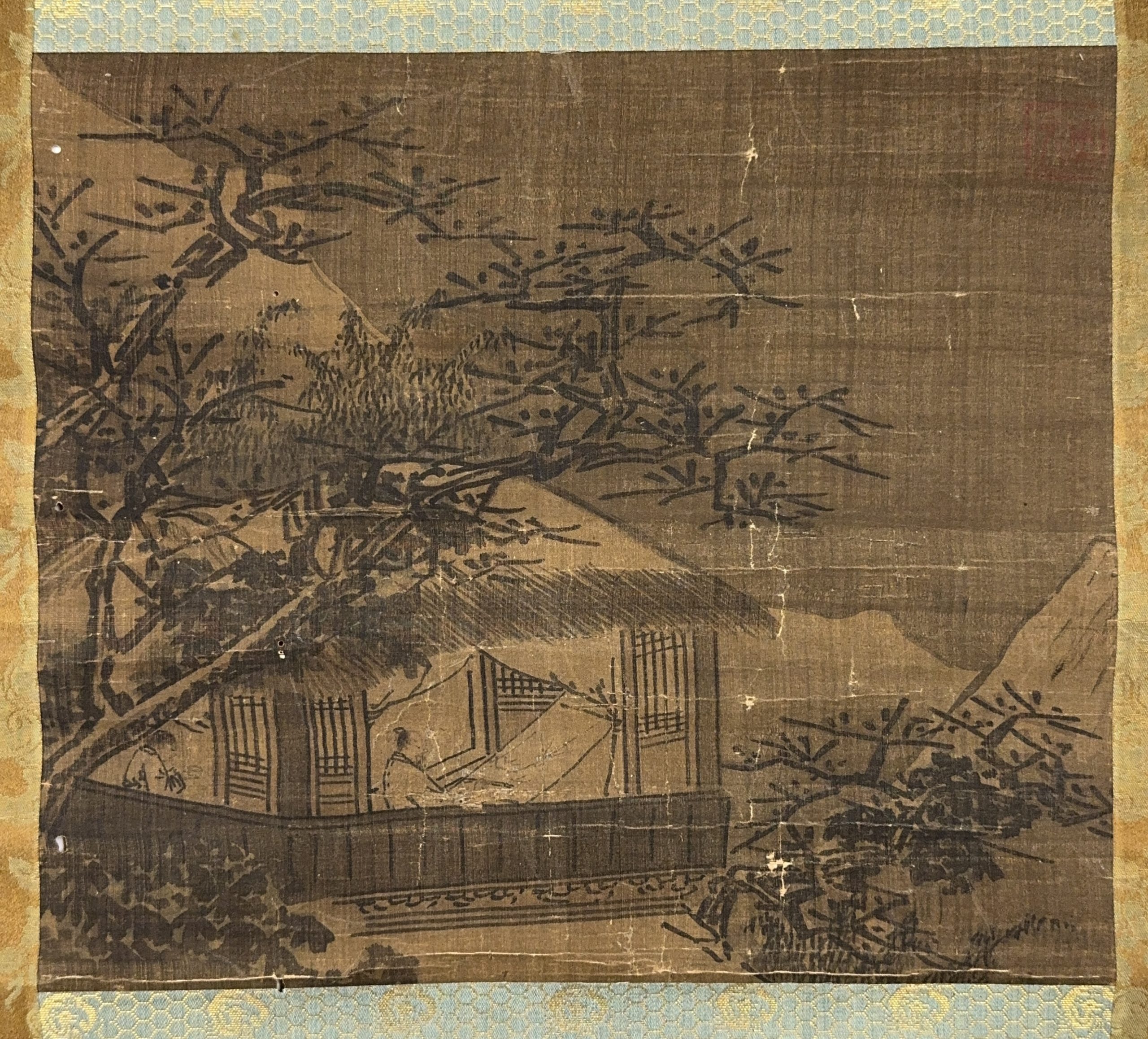 35557	在印 古画 山水人物図 鏡心	26×30㎝