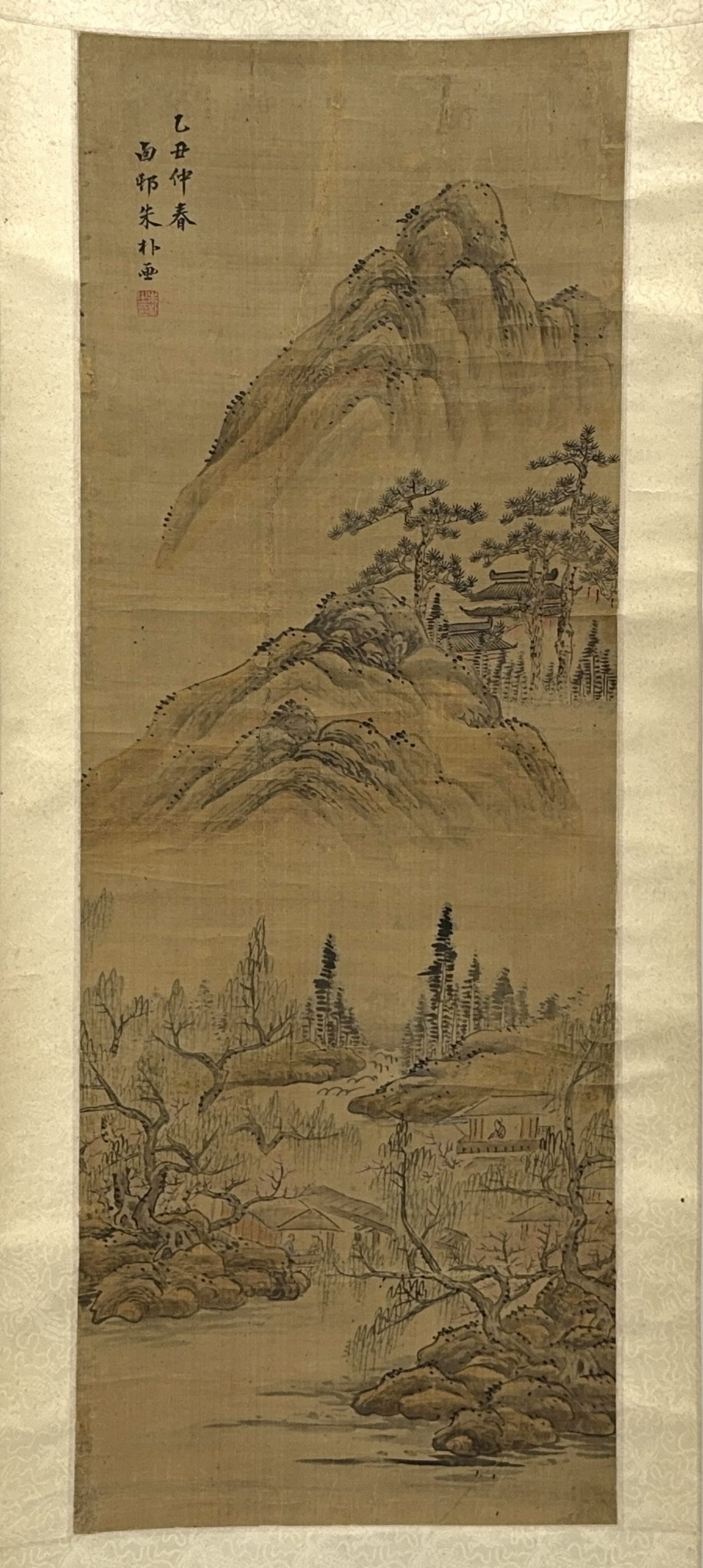 35561	「朱朴」画 山水図 軸	109×40㎝