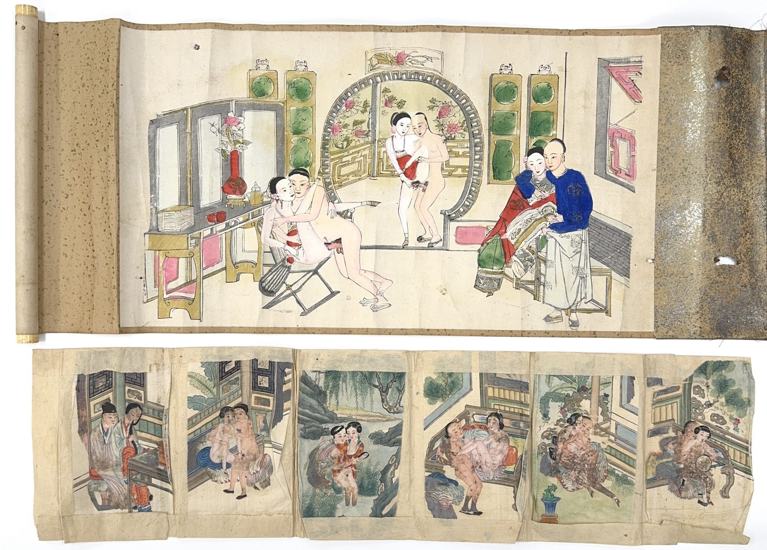 35568	蘇州版 清宮春図 軸等 計2件	 32×58㎝ 16×11㎝